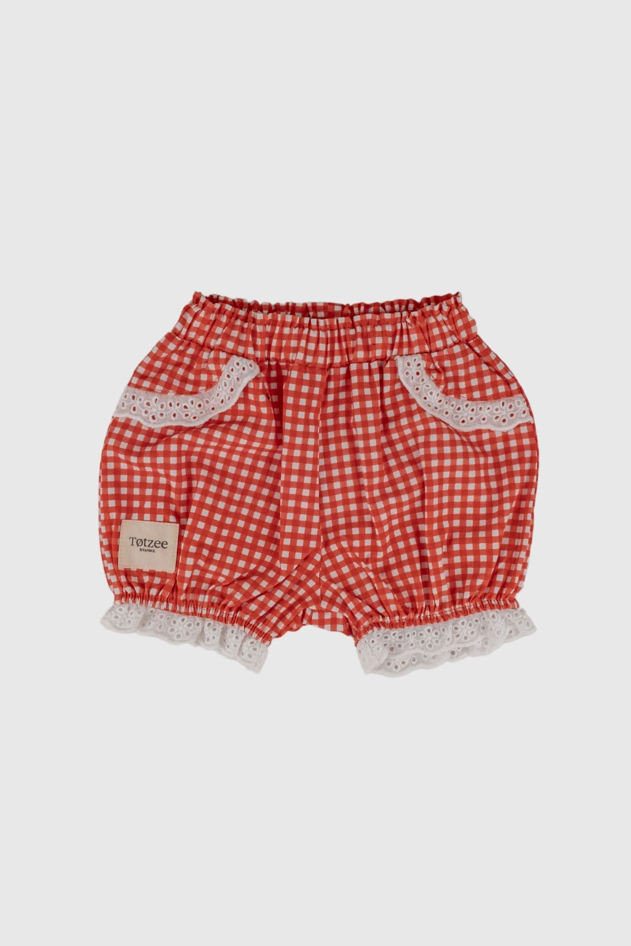 Totzee-Fisto Detaylı Şort Mini Ekose Kırmızı & Beyaz-Şort-2-Milagron.com
