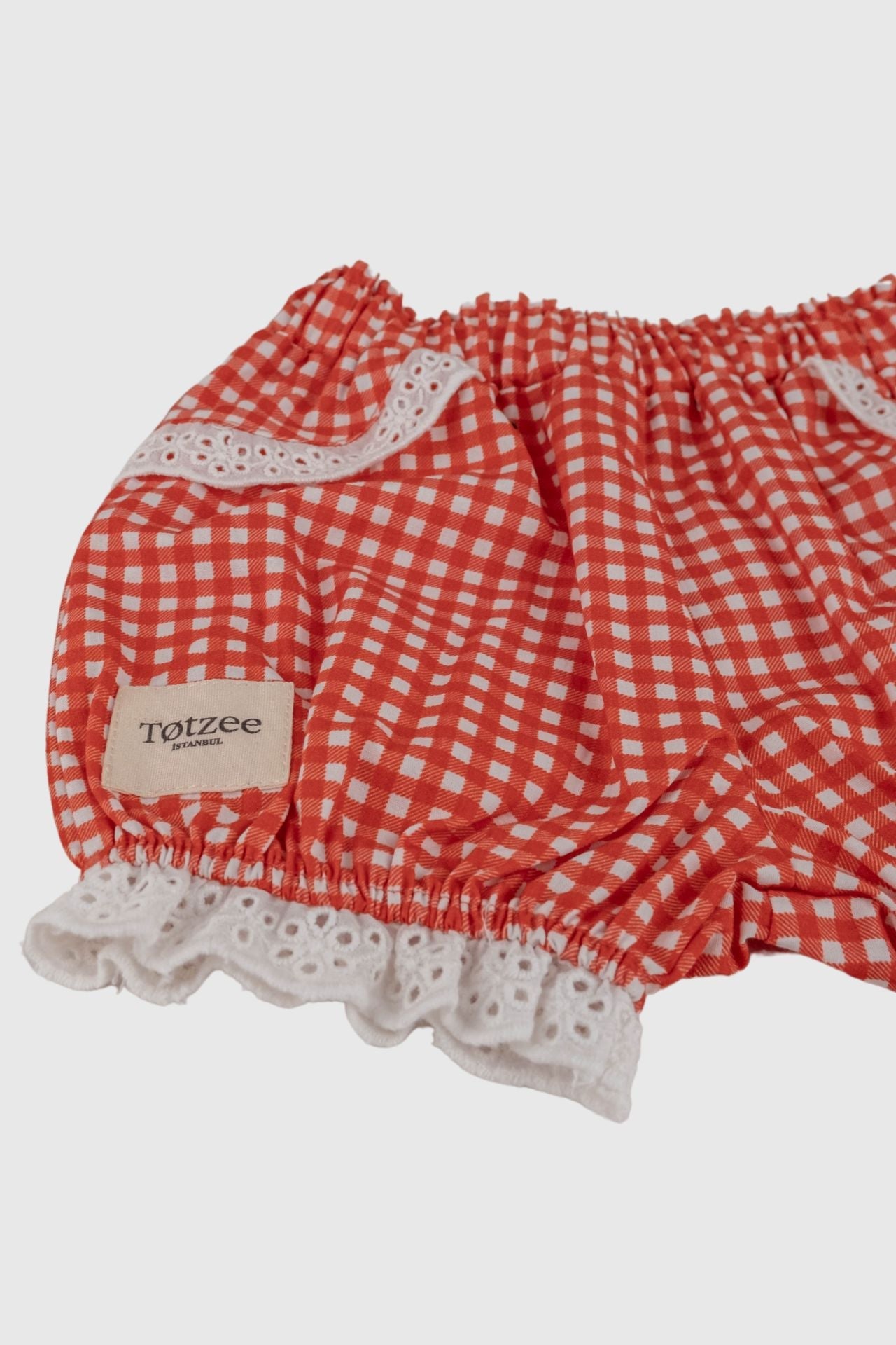 Totzee-Fisto Detaylı Şort Mini Ekose Kırmızı & Beyaz-Şort-3-Milagron.com