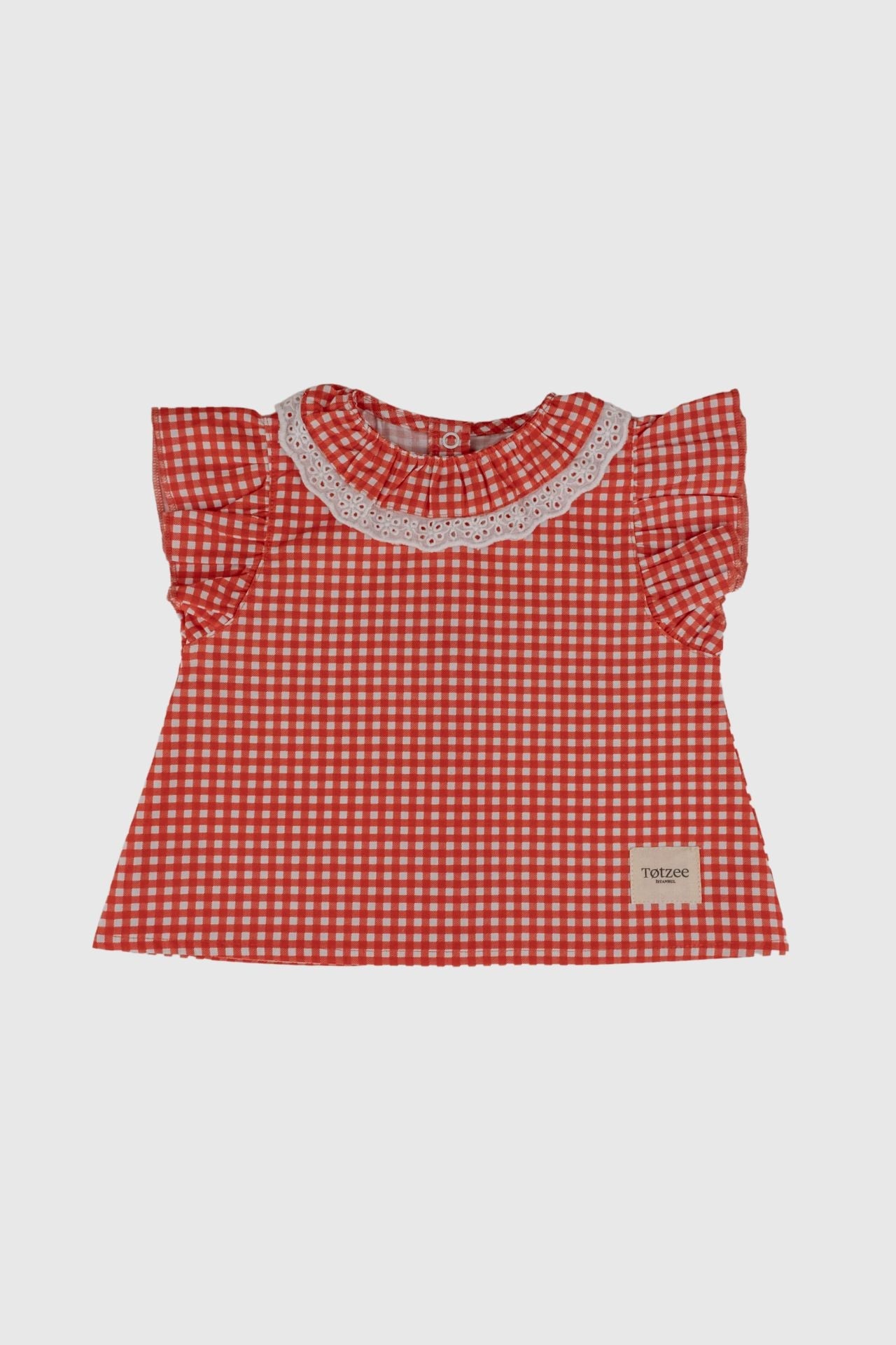 Totzee-Fisto Yaka Üst Mini Ekose Kırmızı & Beyaz-Gömlek-2-Milagron.com
