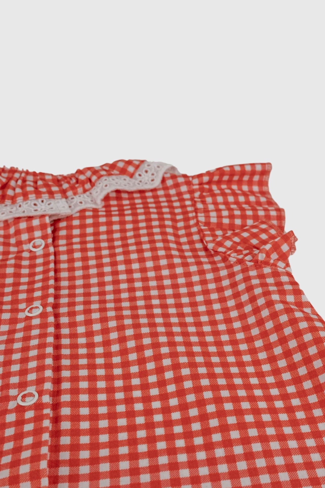 Totzee-Fisto Yaka Üst Mini Ekose Kırmızı & Beyaz-Gömlek-4-Milagron.com