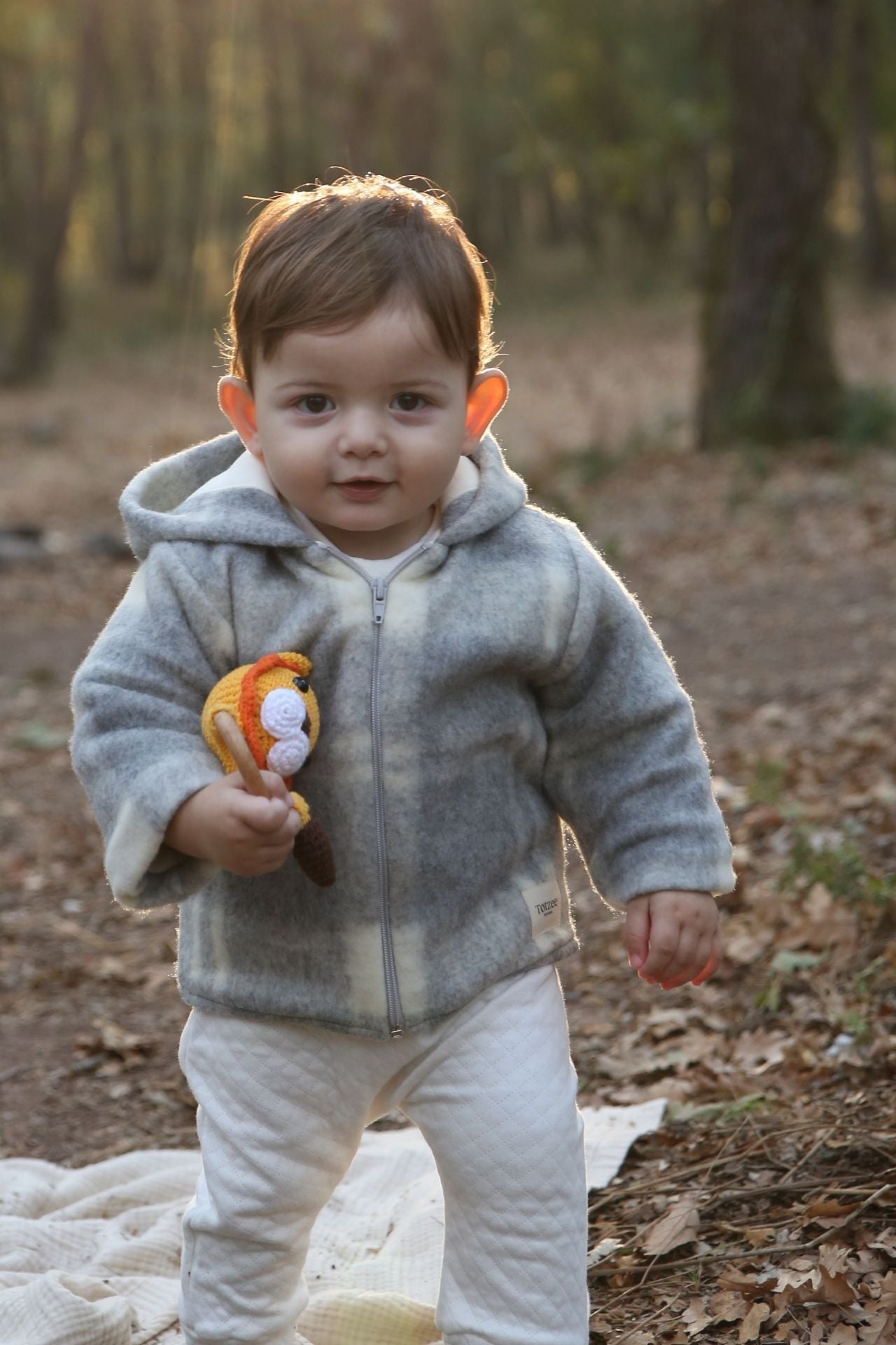 Totzee-Kapüşonlu Mont Ekose Gri & Krem-Mont-1-Milagron.com