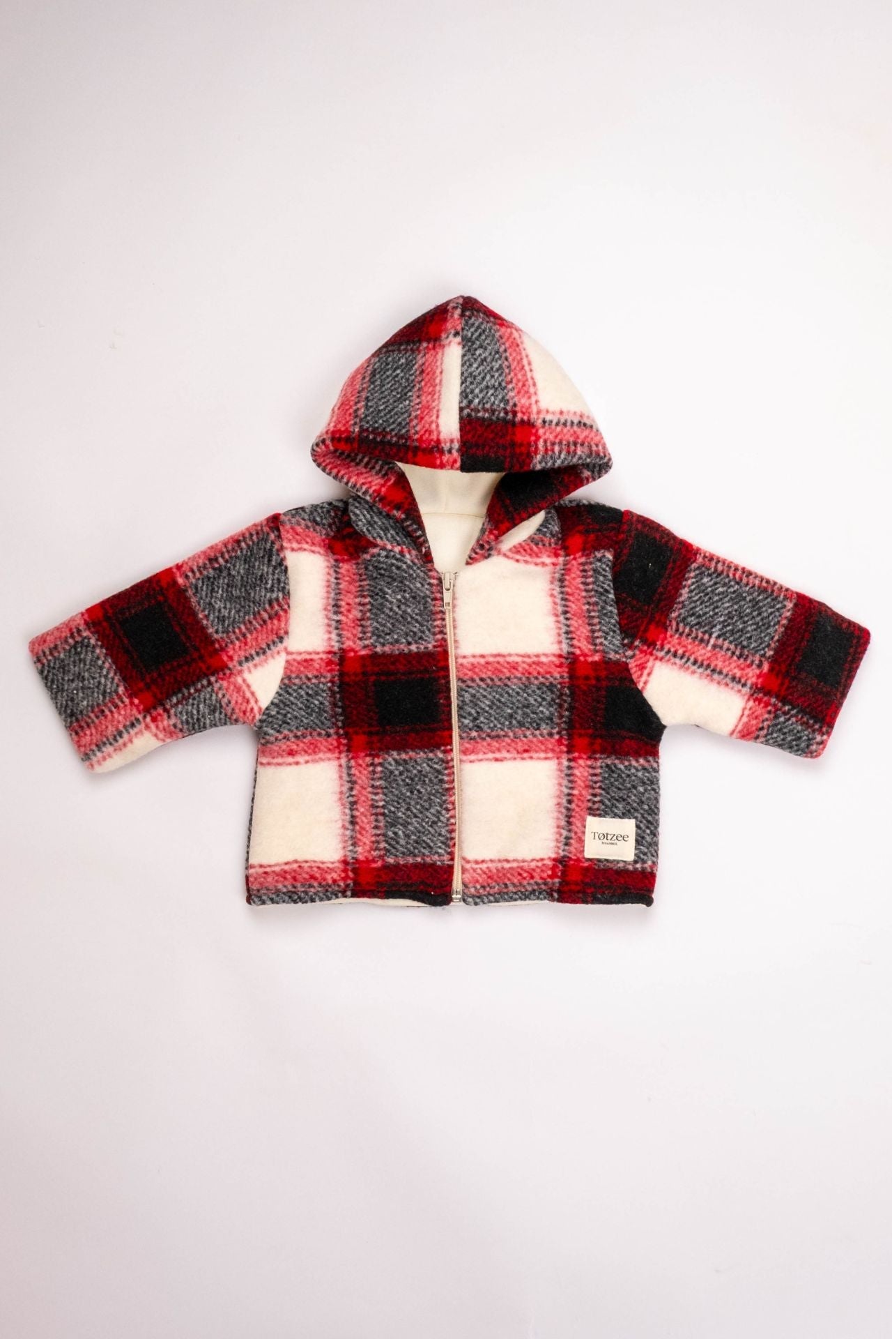 Totzee-Kapüşonlu Mont Ekose Kırmızı & Krem-Mont-2-Milagron.com