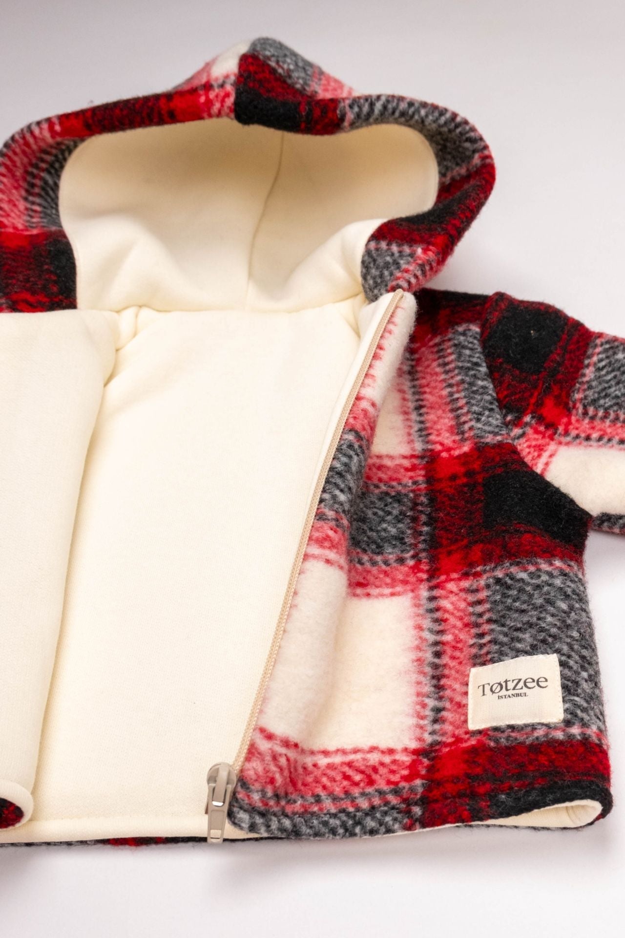 Totzee-Kapüşonlu Mont Ekose Kırmızı & Krem-Mont-3-Milagron.com