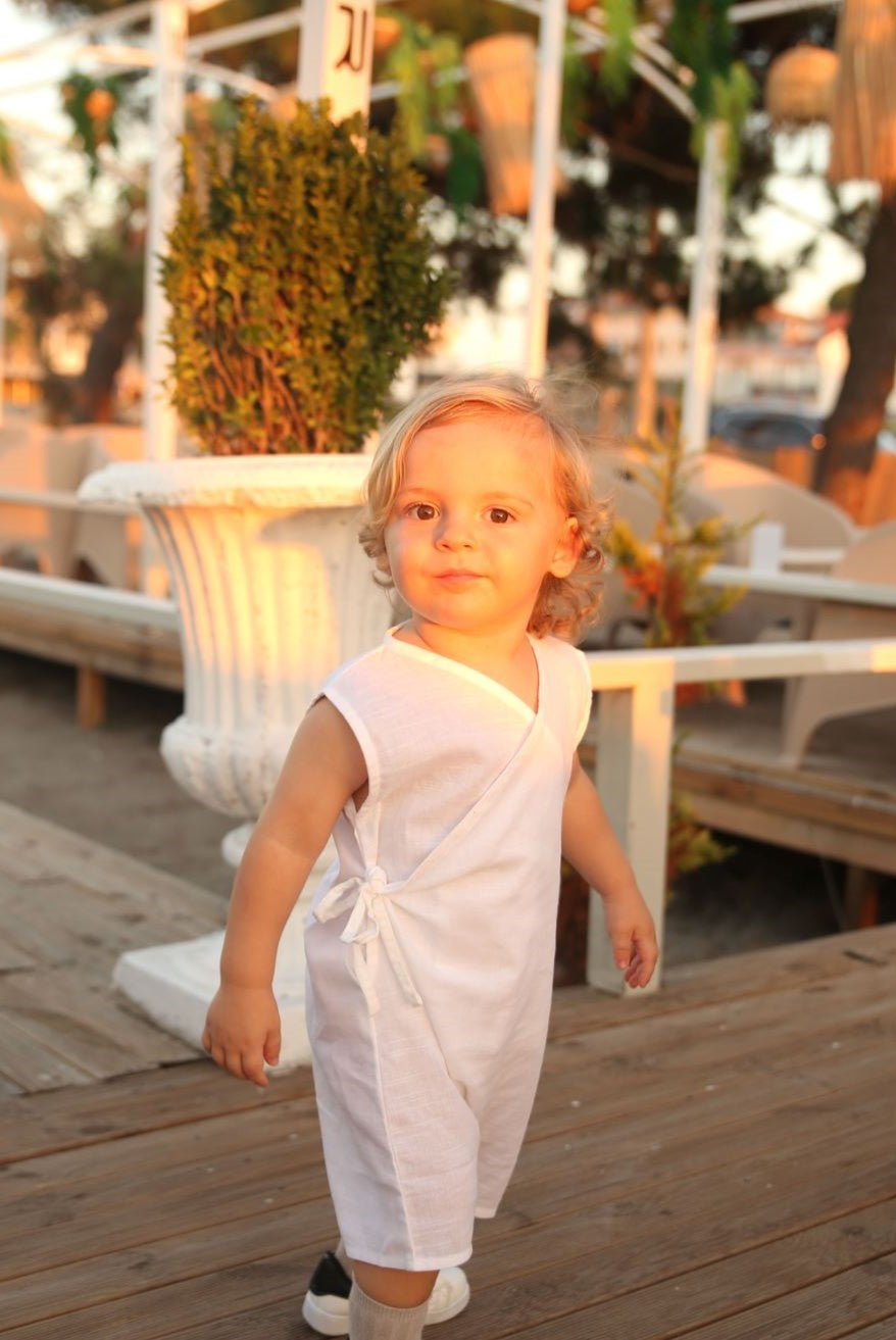 Totzee-Keten Kruvaze Tulum Kar Beyazı-Çocuk Elbise & Tulum-2-Milagron.com