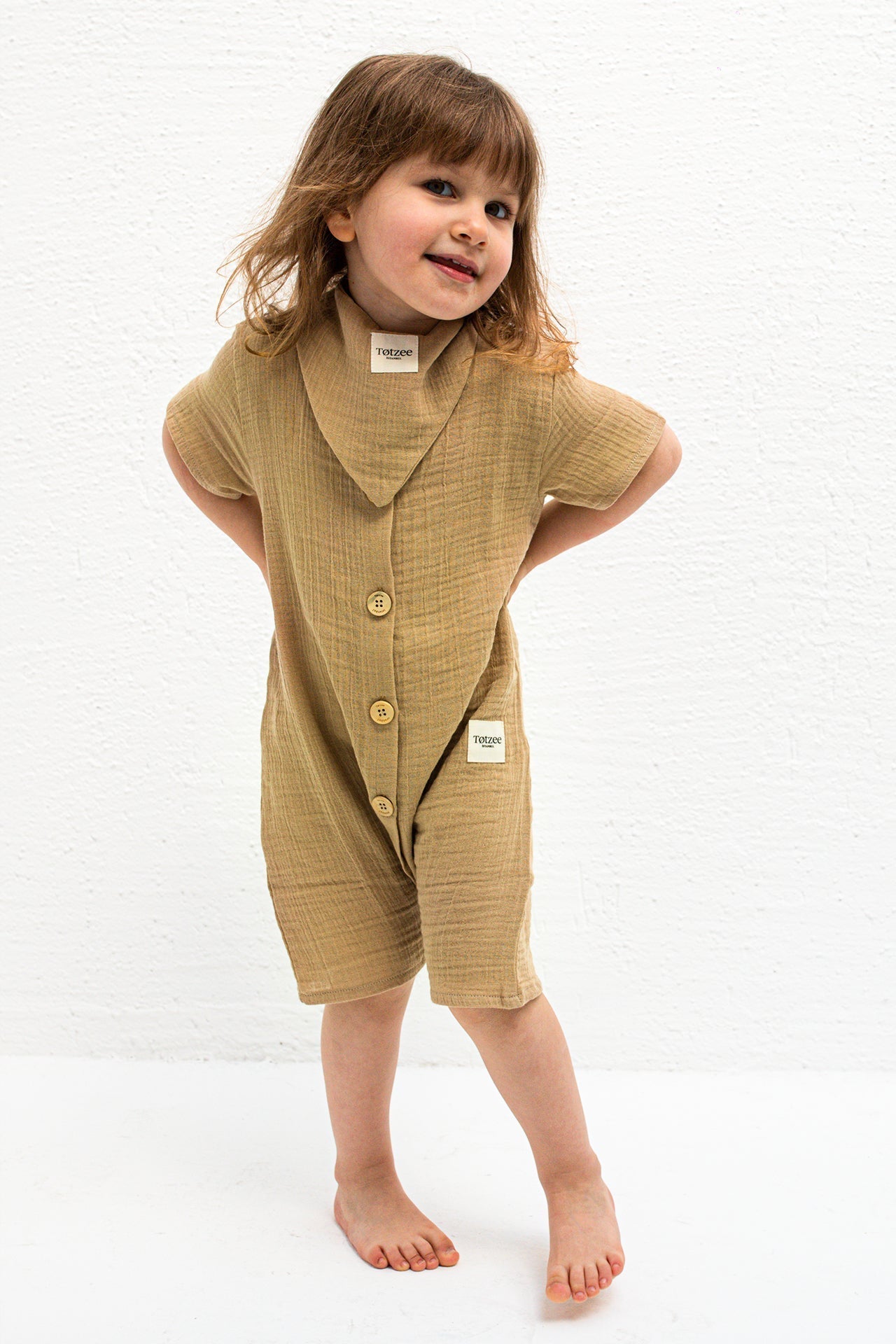 Totzee-Müslin Düğmeli Tulum Kumsal Beji-Çocuk Elbise & Tulum-2-Milagron.com
