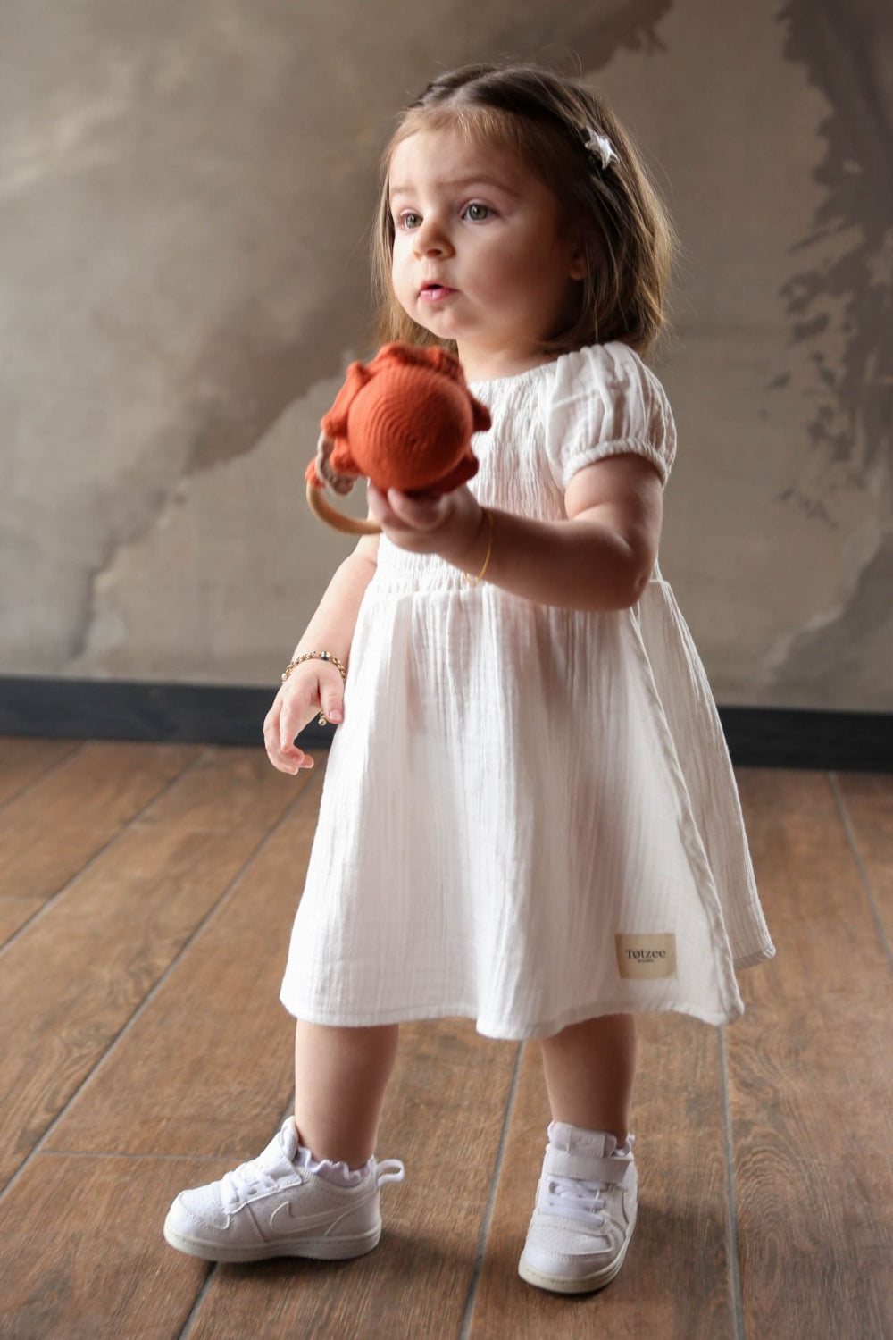 Totzee-Müslin Gipe Elbise Ekru-Elbise-1-Milagron.com