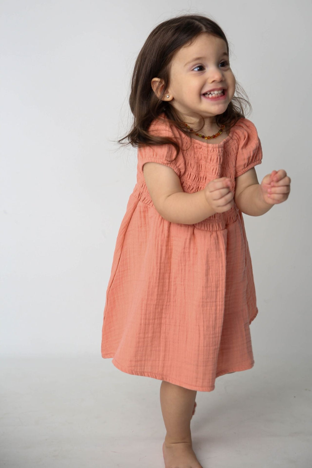 Totzee-Müslin Gipe Elbise Mercan Rengi-Elbise-1-Milagron.com