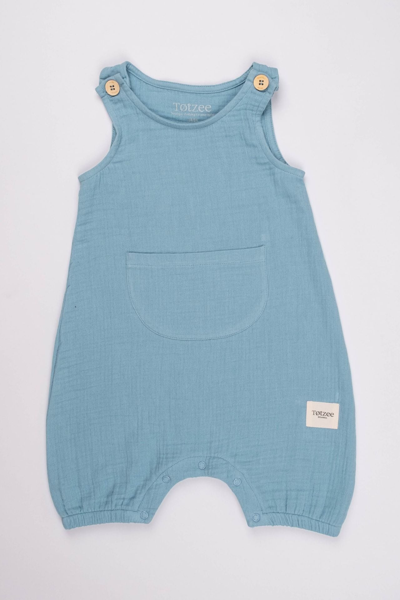 Totzee-Müslin Kanguru Cepli Salopet Okyanus Mavisi-Salopet-2-Milagron.com