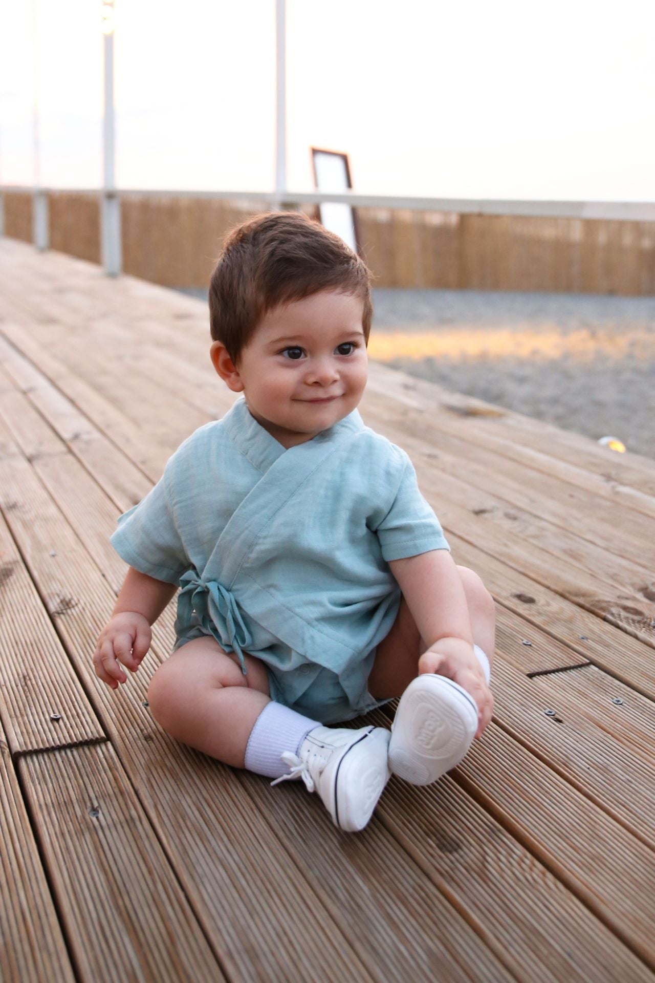 Totzee-Müslin Kısa Kimono Tulum Camgöbeği-Çocuk Elbise & Tulum-2-Milagron.com