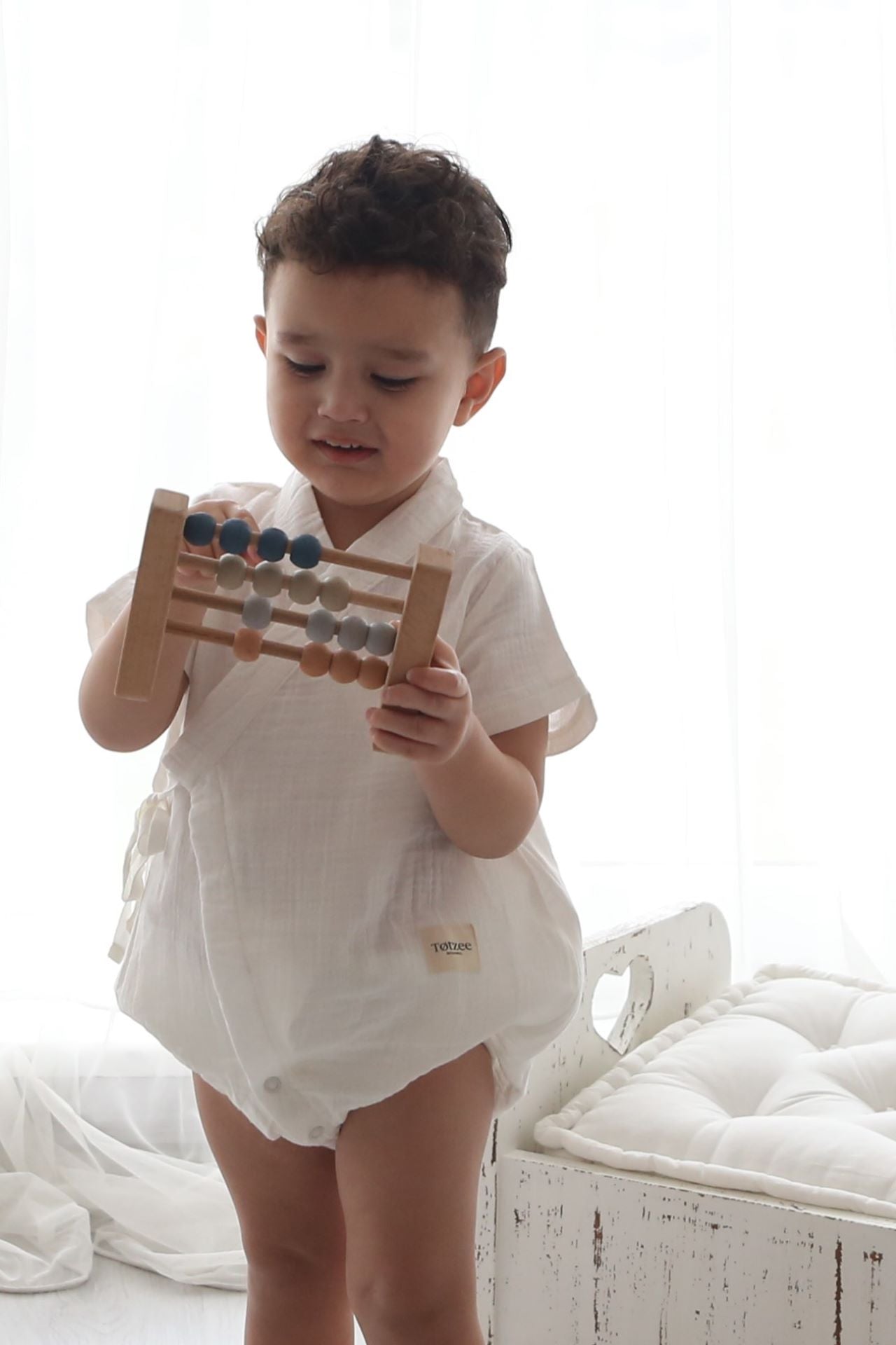 Totzee-Müslin Kısa Kimono Tulum Ekru-Çocuk Elbise & Tulum-2-Milagron.com