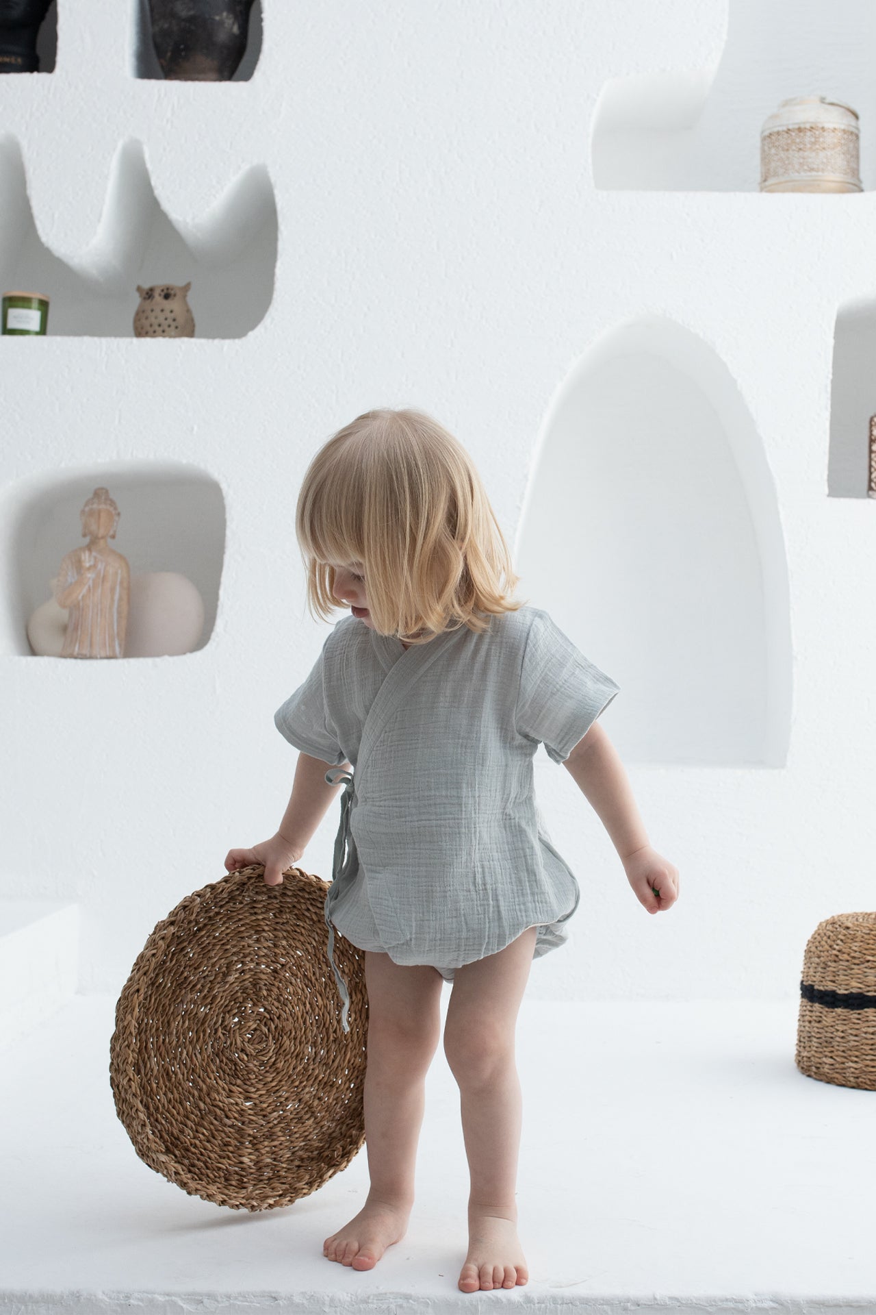 Totzee-Müslin Kısa Kimono Tulum Sis Grisi-Çocuk Elbise & Tulum-2-Milagron.com