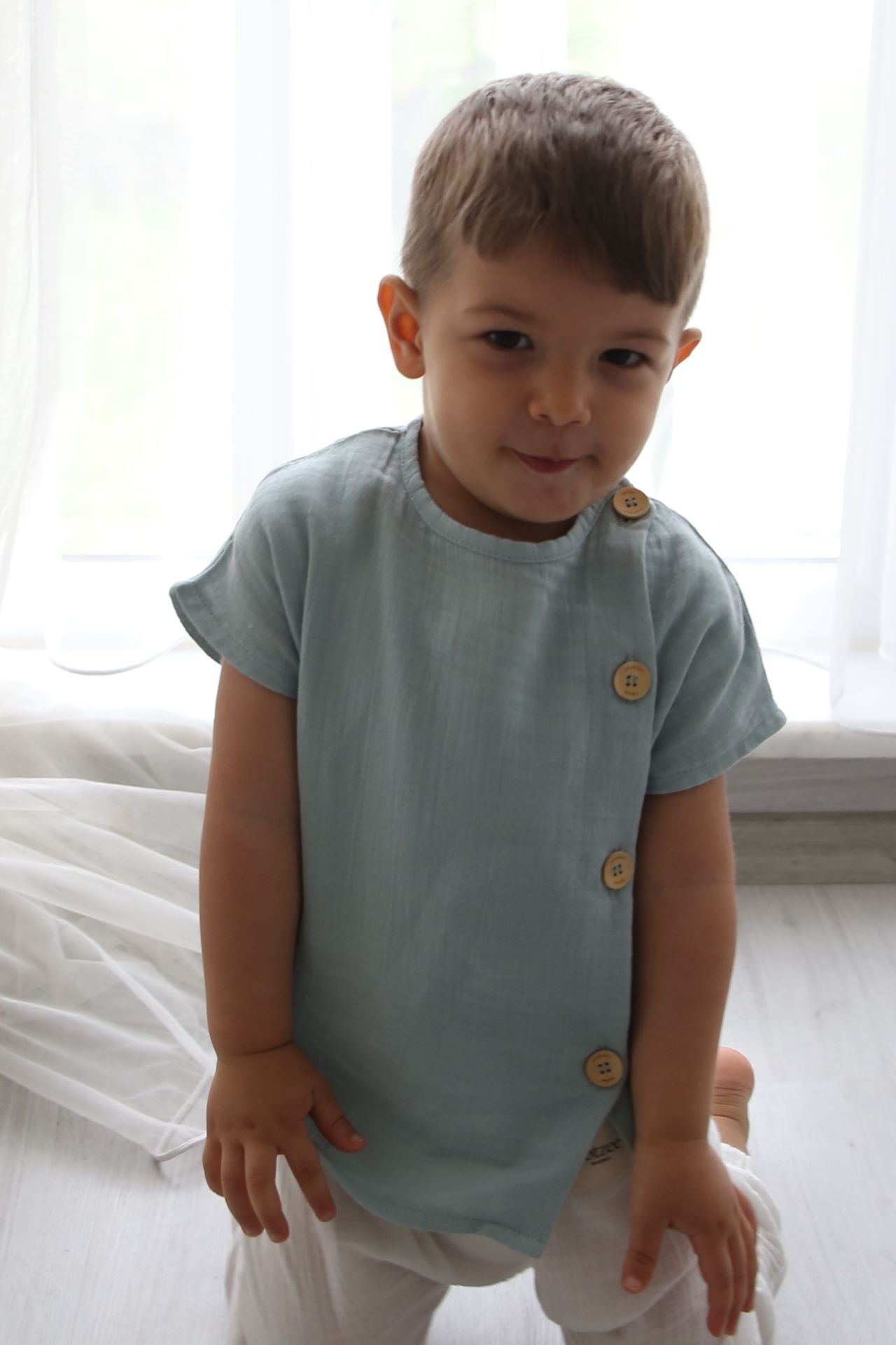 Totzee-Müslin Yandan Düğmeli Üst Camgöbeği-Çocuk Elbise & Tulum-2-Milagron.com