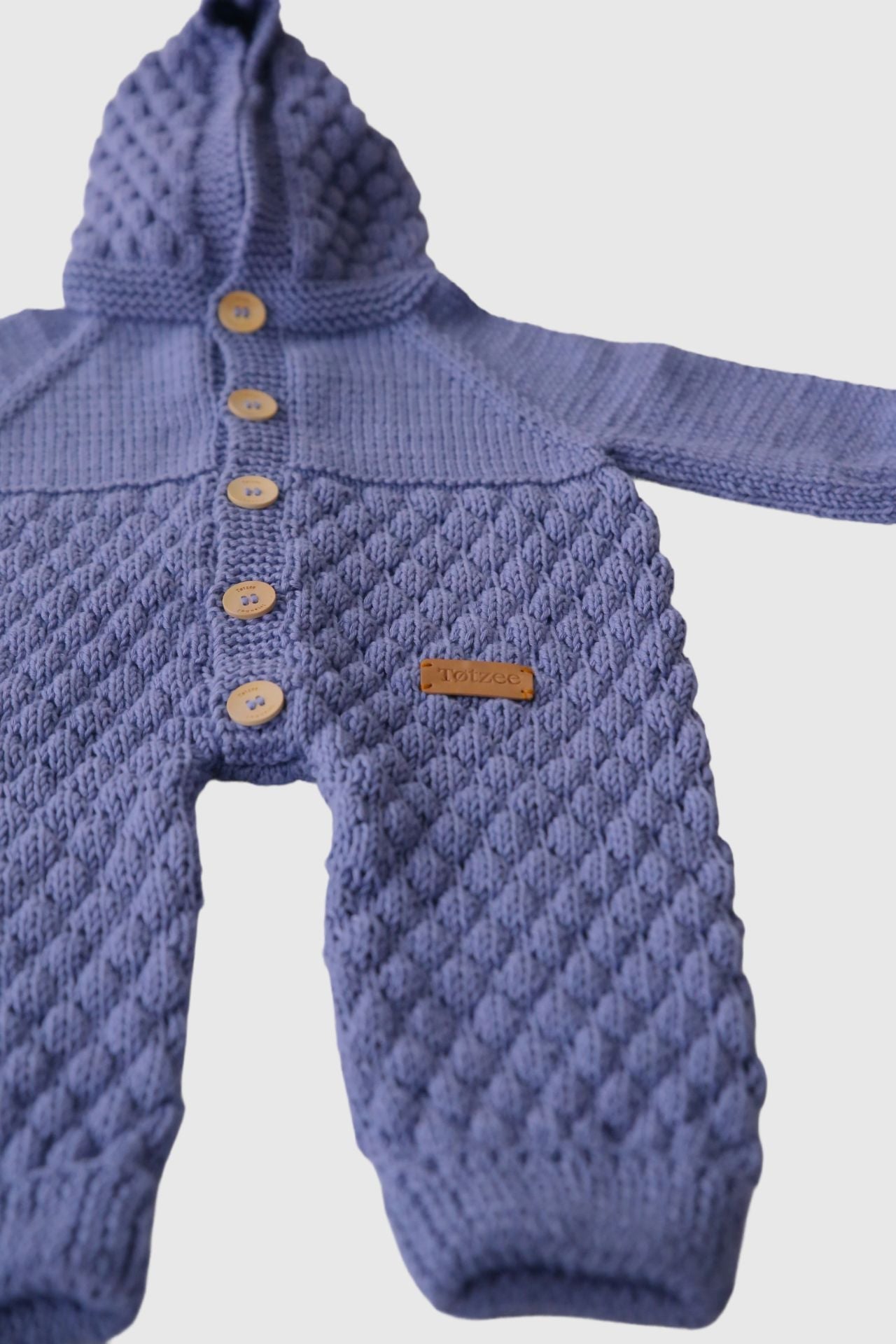 Totzee-Organik El Örgüsü Kapüşonlu Önden Düğmeli Tulum Orkide Mavisi-Çocuk Elbise & Tulum-3-Milagron.com