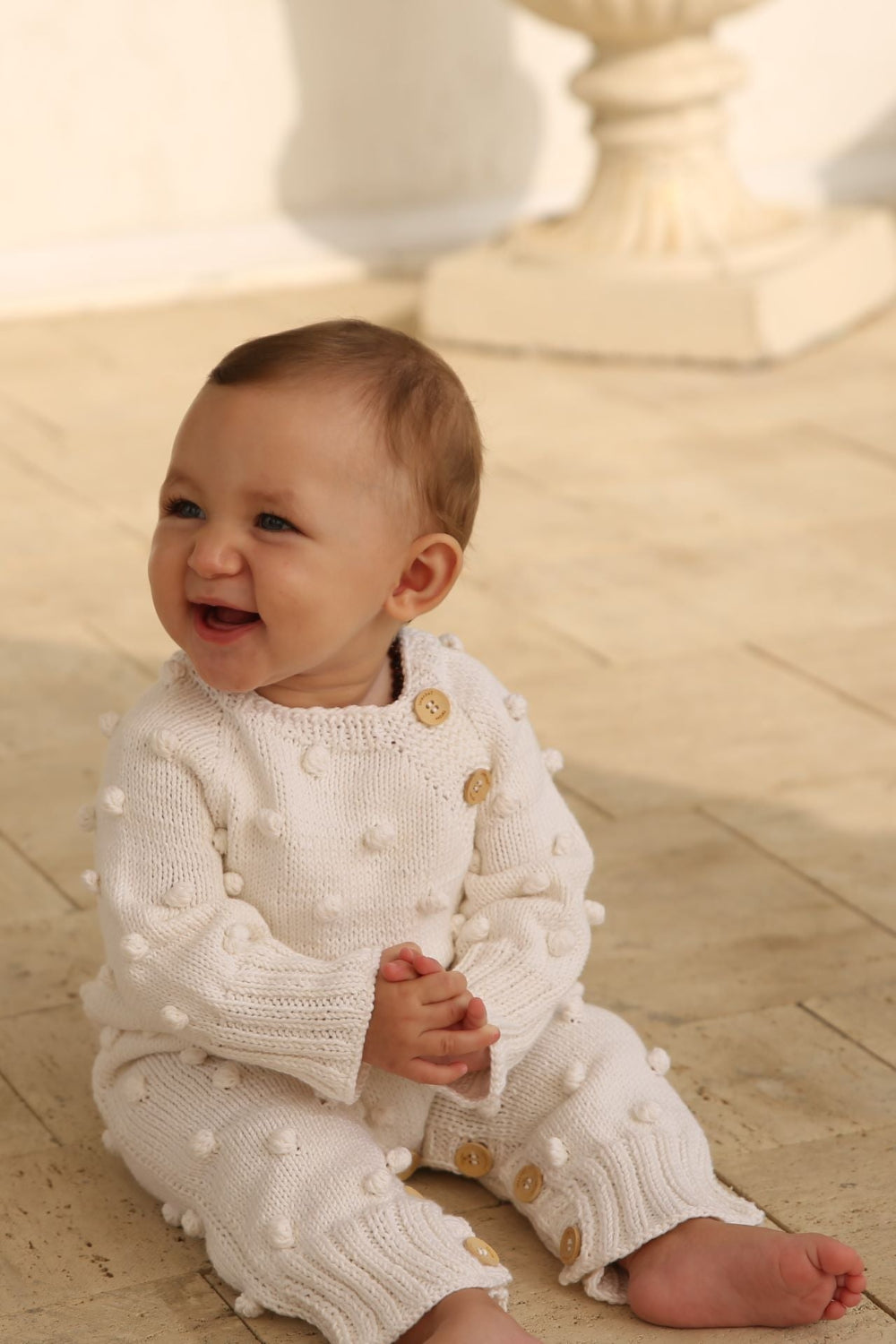 Totzee-Organik El Örgüsü Omuzdan Düğmeli Tulum Ekru-Çocuk Elbise & Tulum-1-Milagron.com