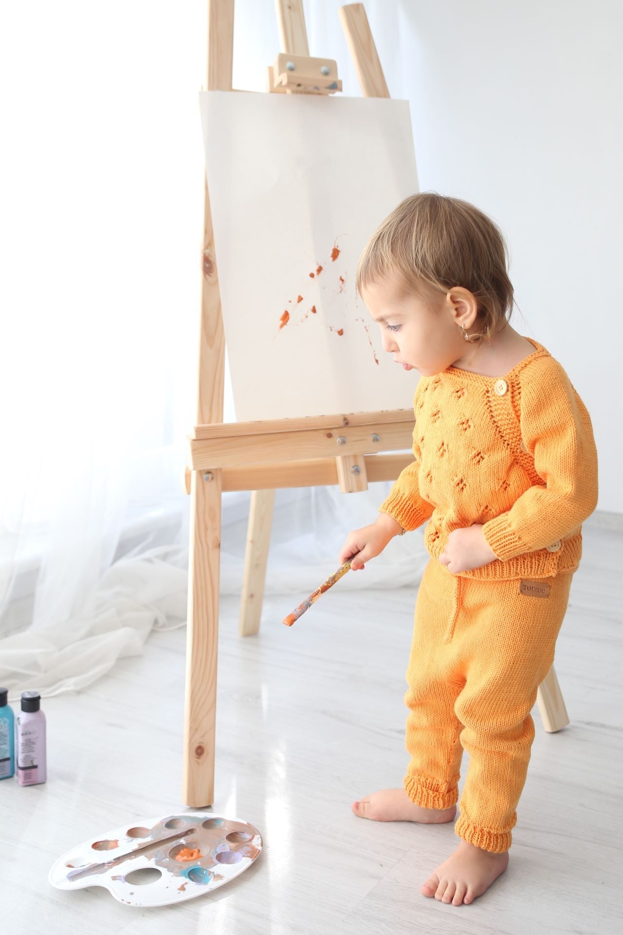 Totzee-Organik El Örgüsü Yandan Düğmeli Hırka Kavuniçi-Kazak & Triko-2-Milagron.com