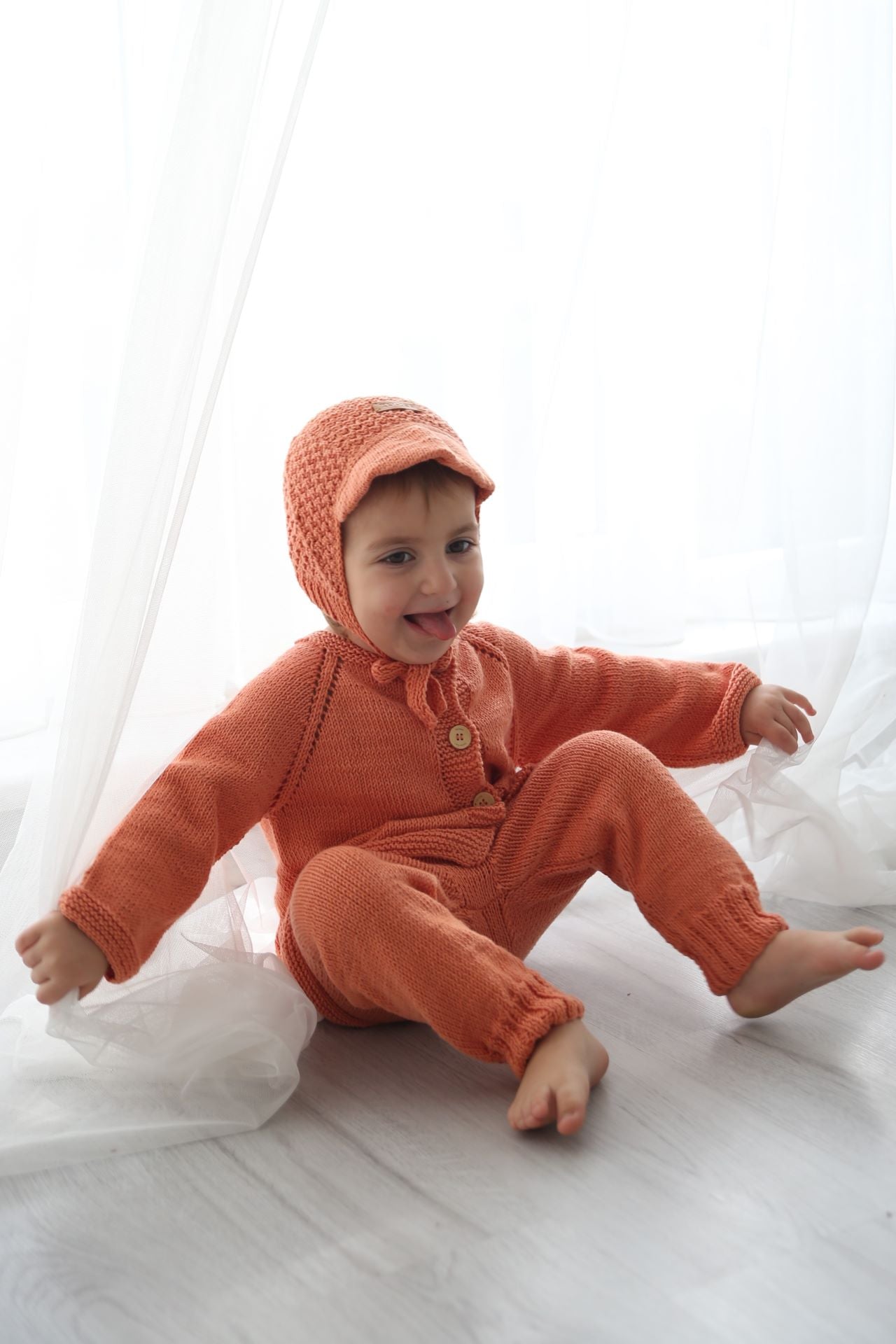 Totzee-Organik El Örgüsü Yüksek Bel Pantolon şeftali Rengi-Pantolon-2-Milagron.com