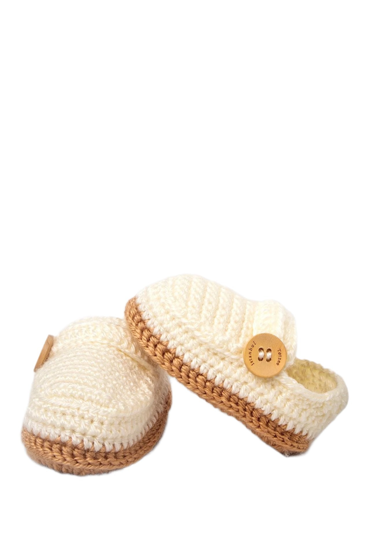 Totzee-Yandan Düğmeli Patik - Ekru & Açık Kahve-Patik-2-Milagron.com