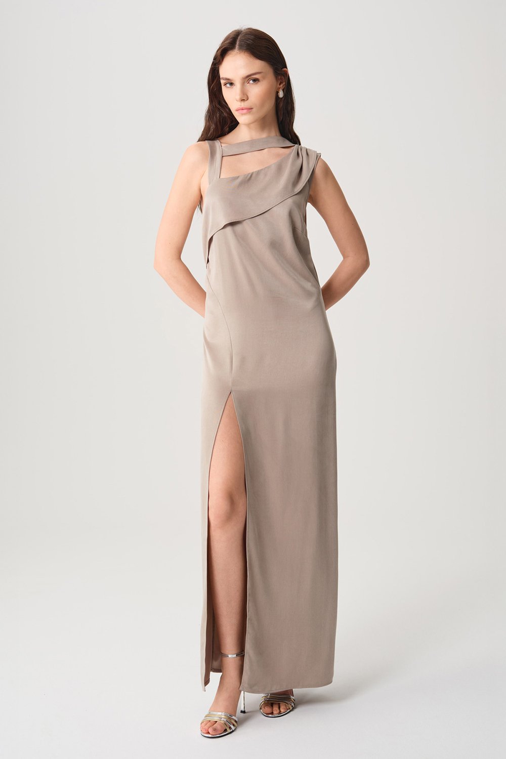 Towdoo-Star Elbise - Açık Gri-Elbise-5-Milagron.com