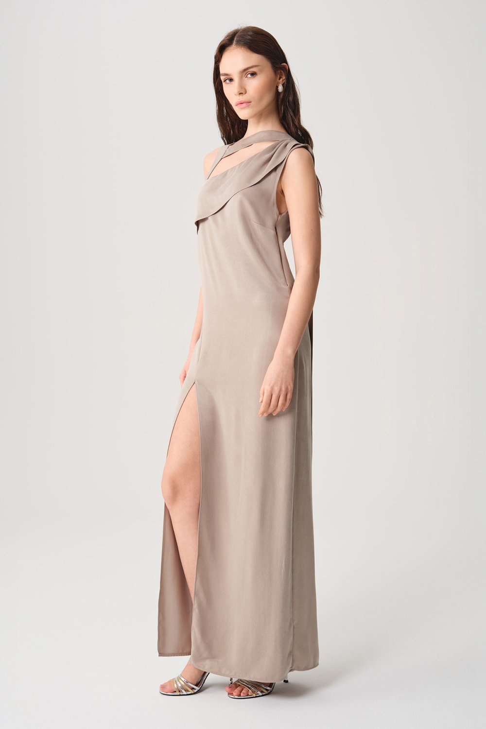 Towdoo-Star Elbise - Açık Gri-Elbise-6-Milagron.com