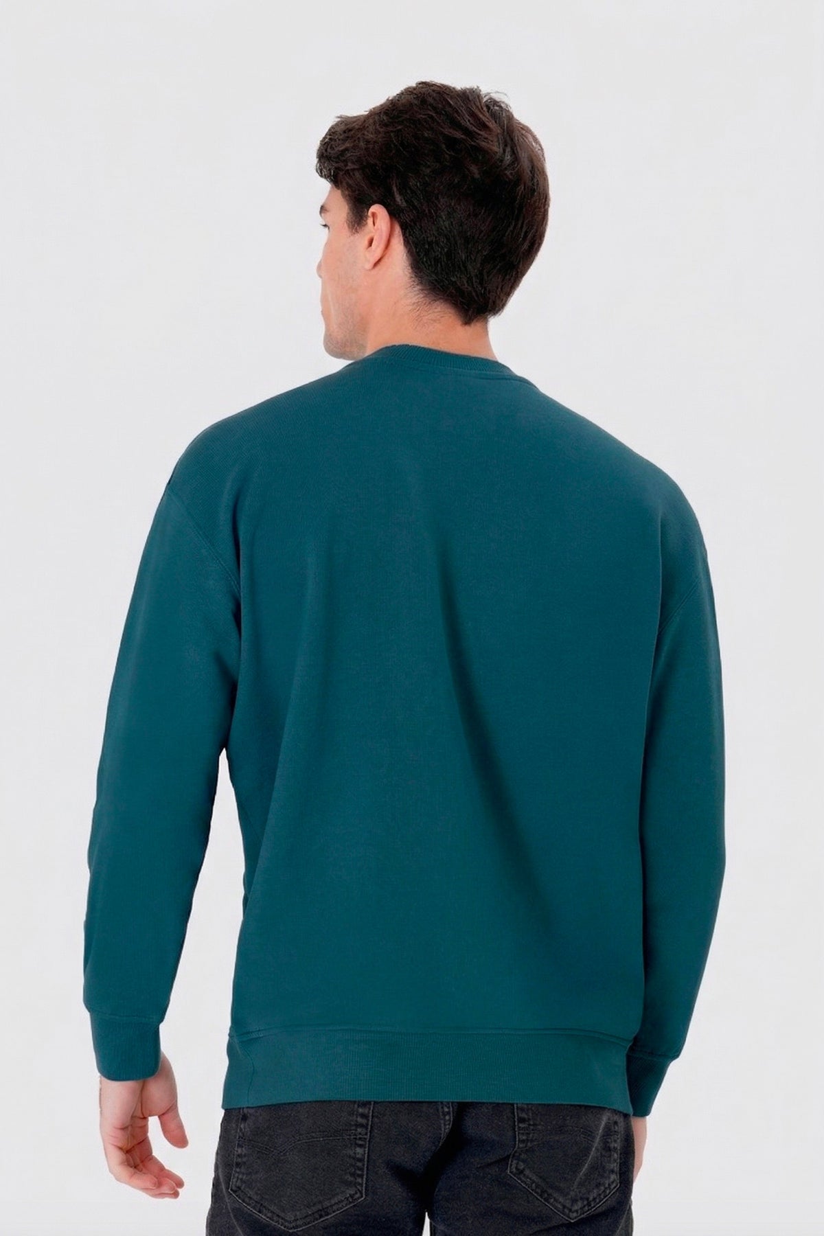 Regular Organik Pamuklu Petrol Mavisi Renk Erkek Sweatshirt