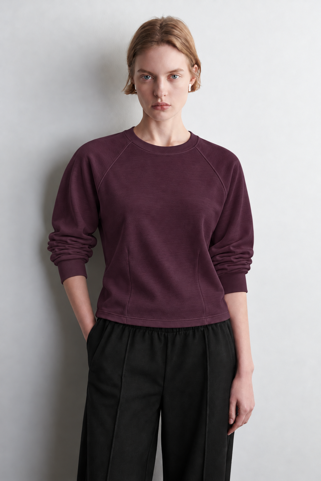 Tencel Bol Kesim Mürdüm Uzun Kollu Bluz