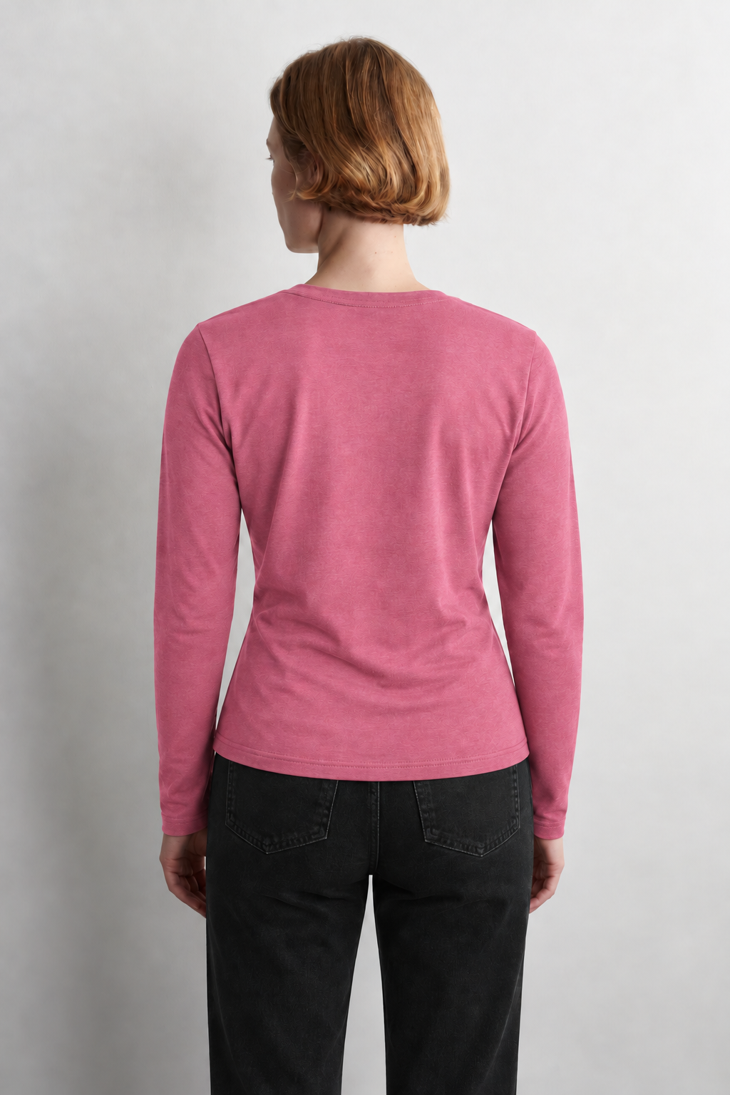 Tencel Derin V Yaka Pembe Uzun Kollu Bluz