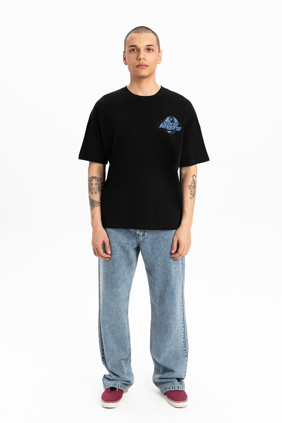 World Lovers Erkek Bisiklet Yaka Oversize Tee