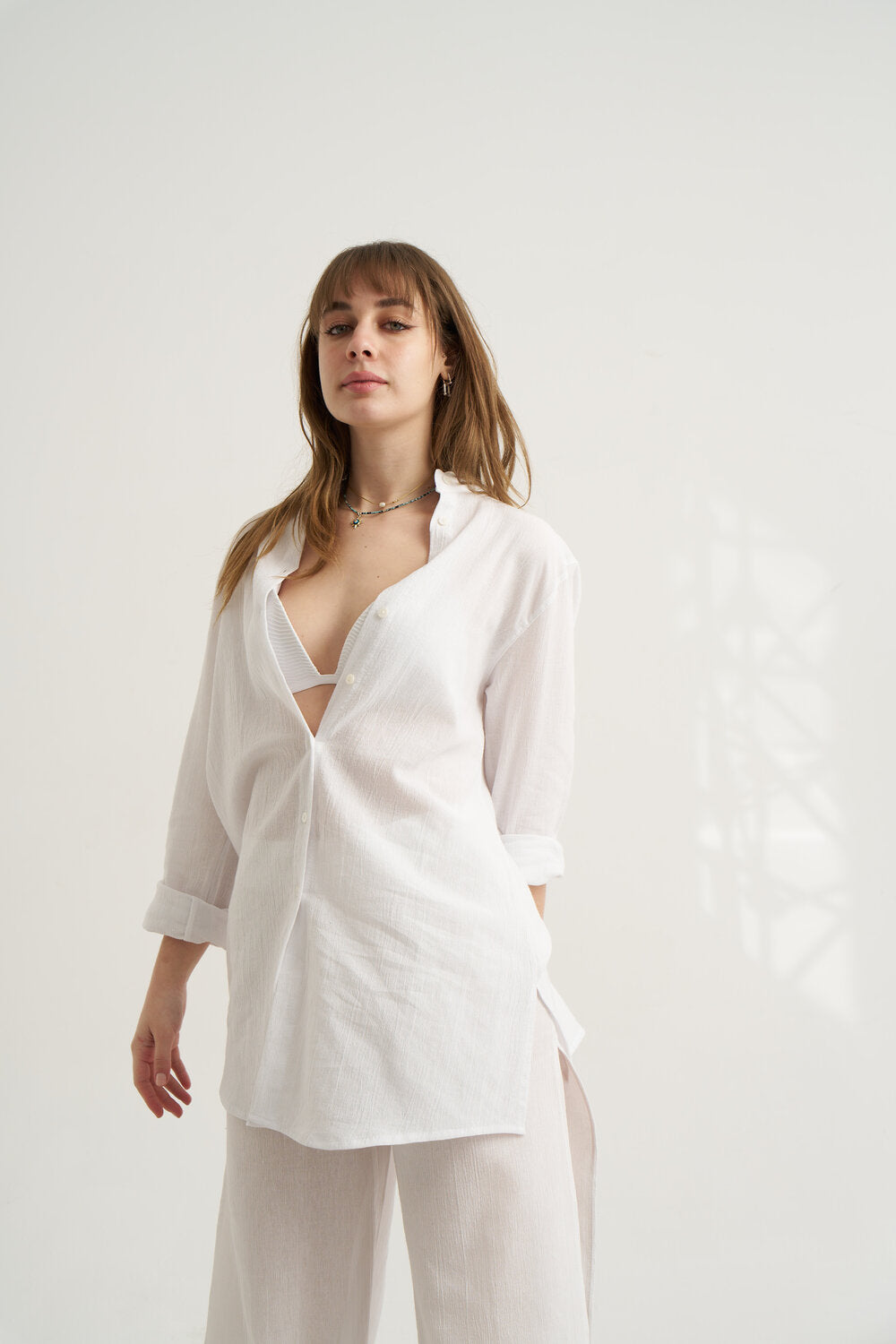 Unexpectedone-Shades Gömlek & Soul Mate Yan Yırtmaçlı Pantolon Takım / Beyaz-Alt - Üst Takım-2-Milagron.com