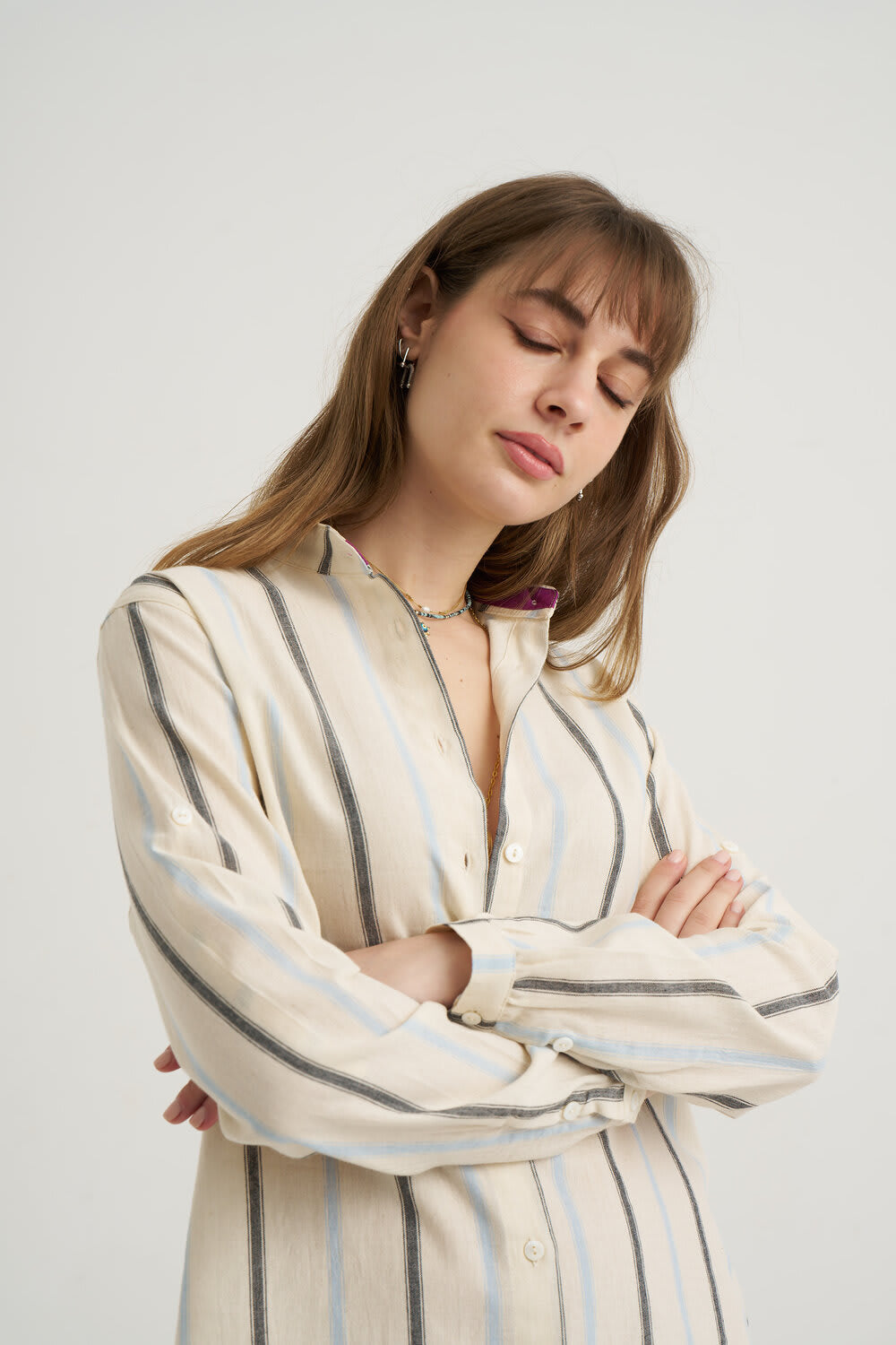 Unexpectedone-Shades of Shirt - Gri/Mavi Çizgili-Gömlek-5-Milagron.com