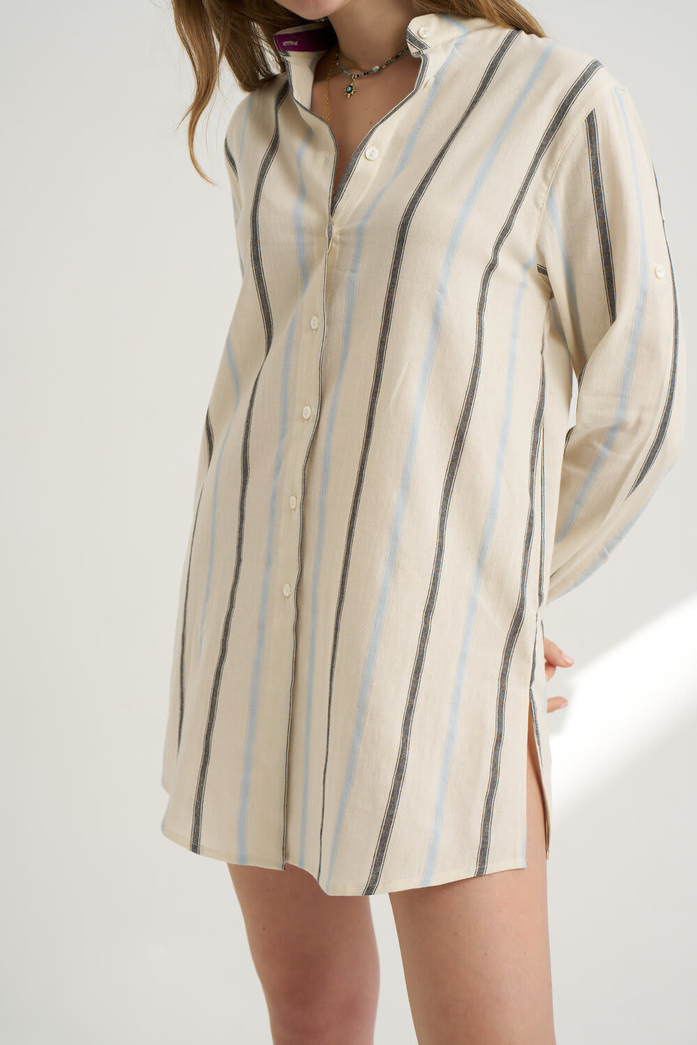 Unexpectedone-Shades of Shirt - Gri/Mavi Çizgili-Gömlek-6-Milagron.com