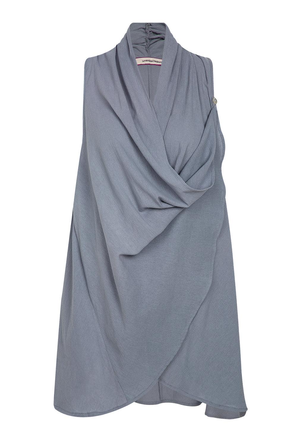 Unexpectedone-Wrapped By Waterfall Tunic - Grey-Elbise-1-Milagron.com