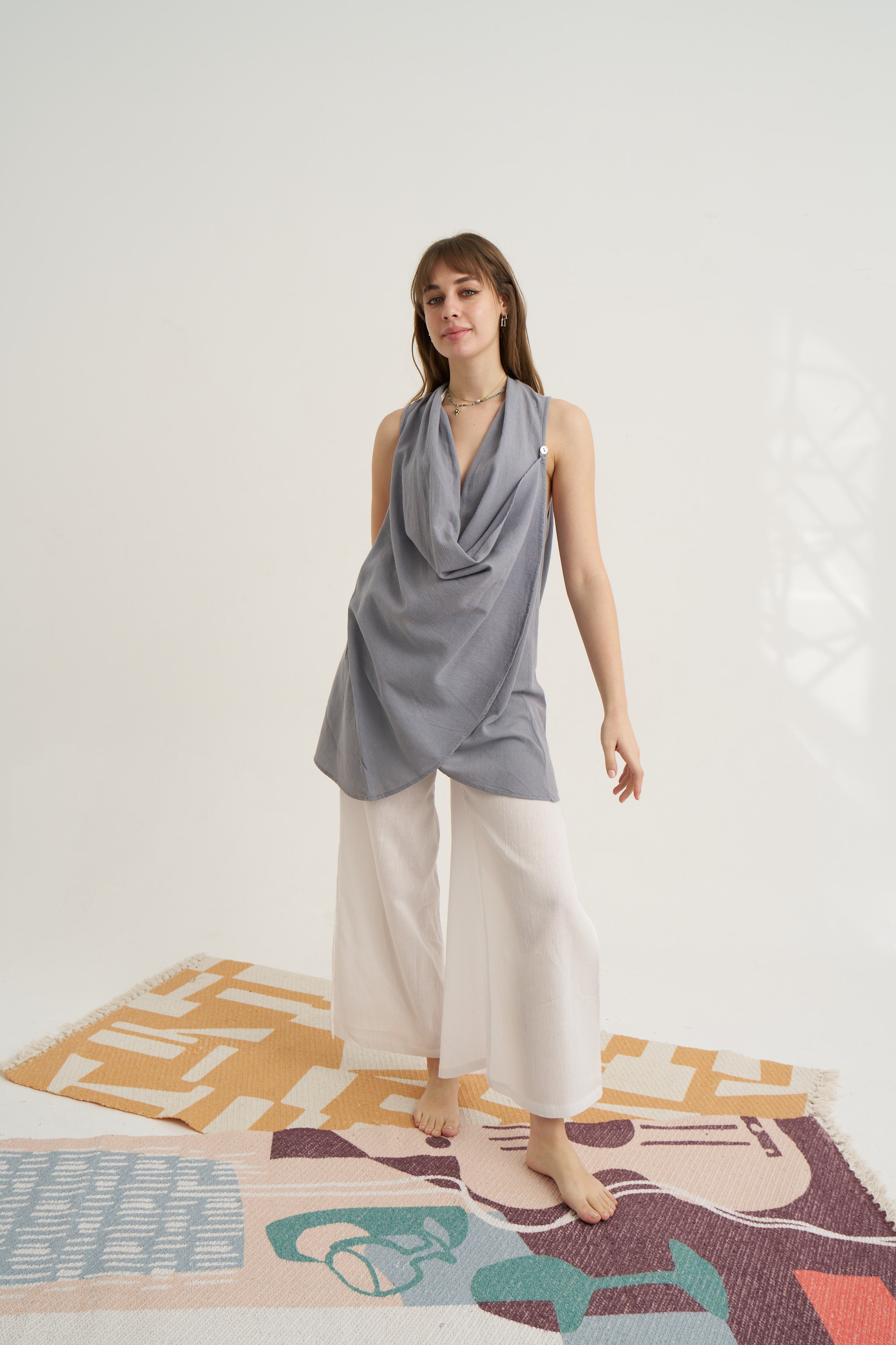 Unexpectedone-Wrapped By Waterfall Tunic - Grey-Elbise-3-Milagron.com