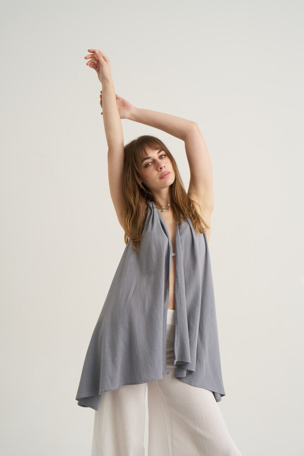 Unexpectedone-Wrapped By Waterfall Tunic - Grey-Elbise-6-Milagron.com