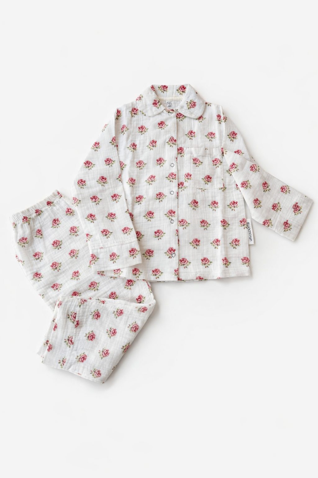 Rose Çiçek Desenli Organik Müslin Pijama Takımı