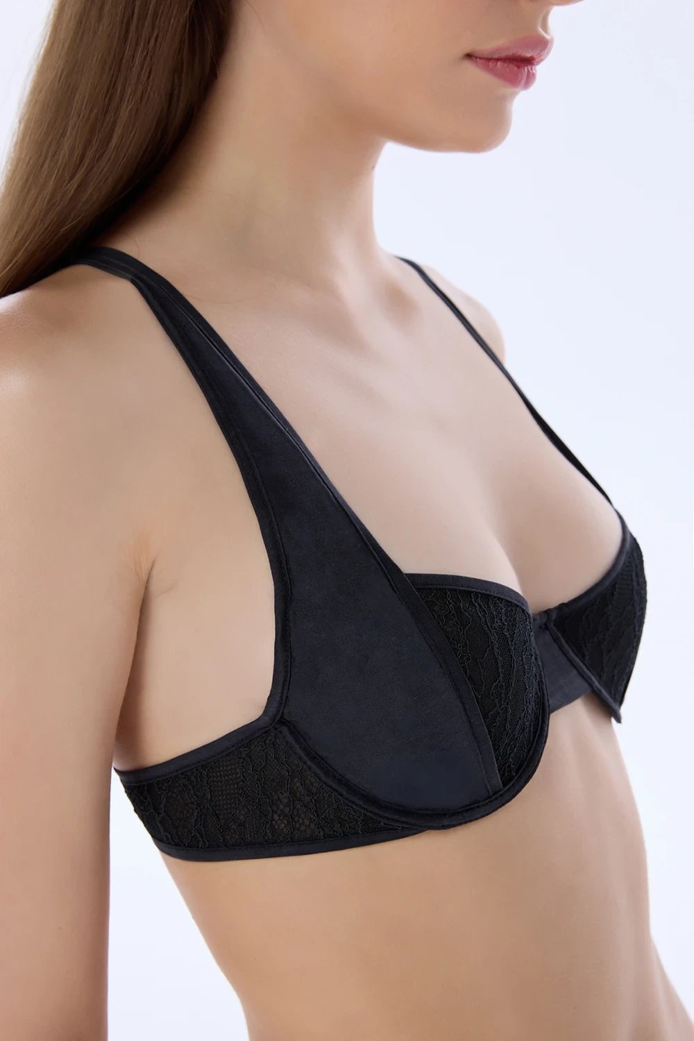 Valnue Lingerie-Marilyn Füme İpek Ve Dantel Balkonet Sütyen-Sütyen-1-Milagron.com