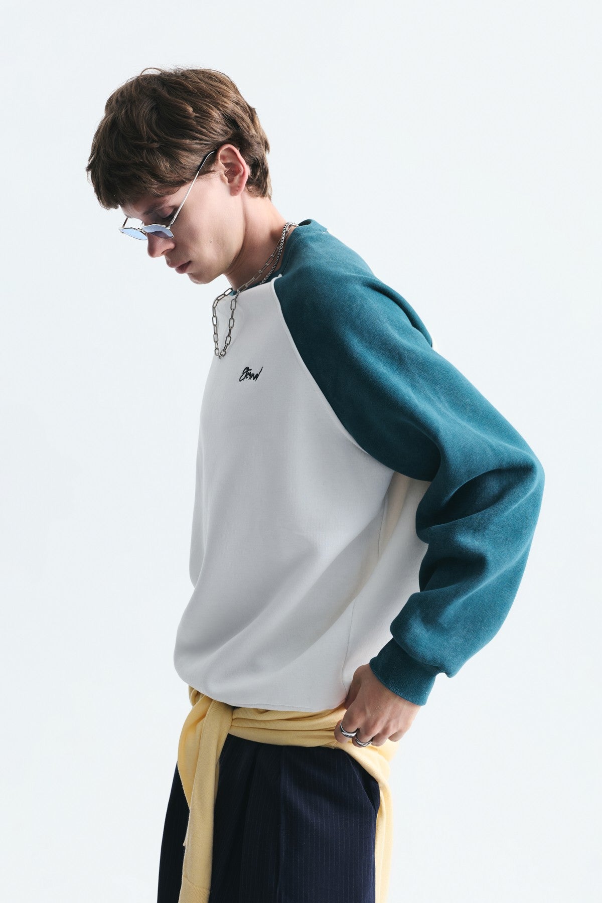 Blok Renkli Bisiklet Yaka Sweatshirt
