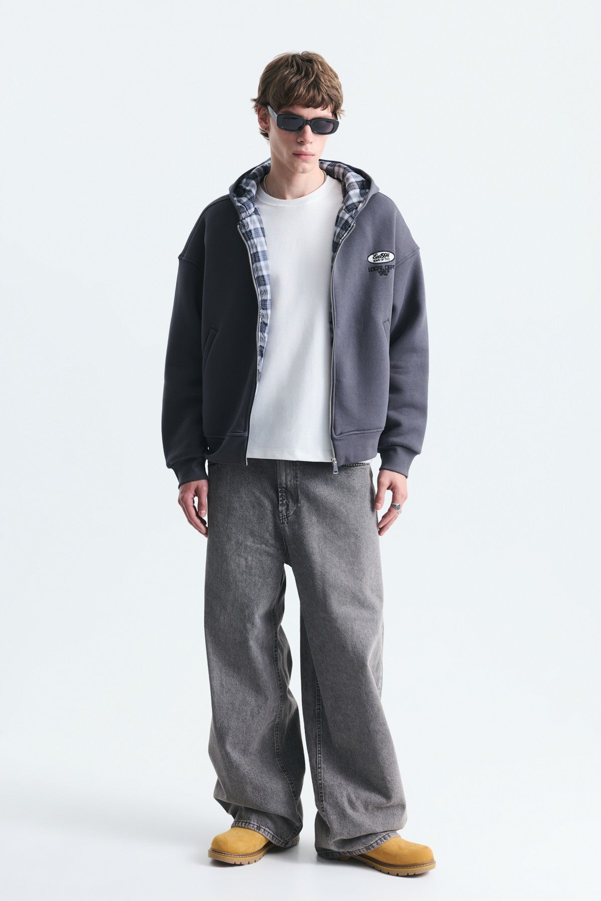 Boxy Fit Fermuarlı Kapüşonlu Sweatshirt