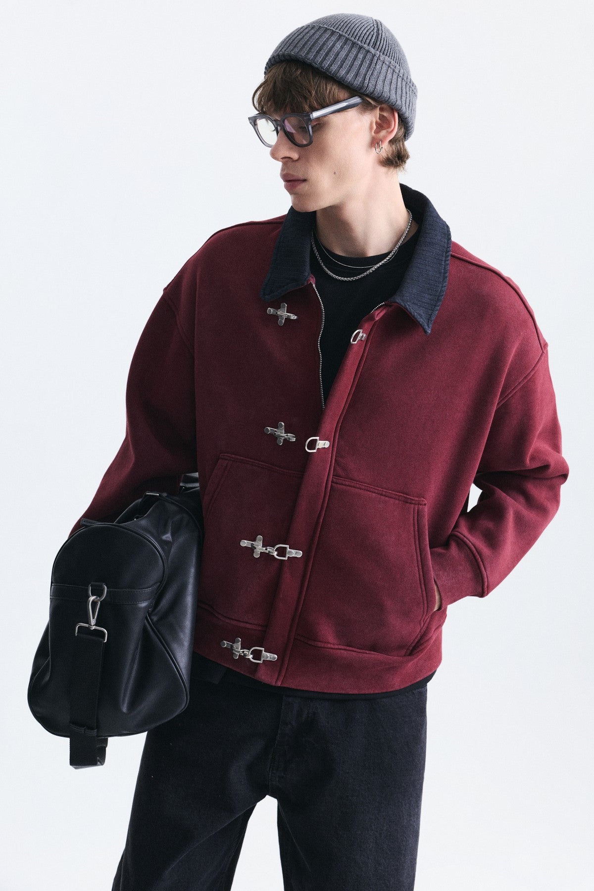 Metal Süslü Düğme Kapama Sweatshirt