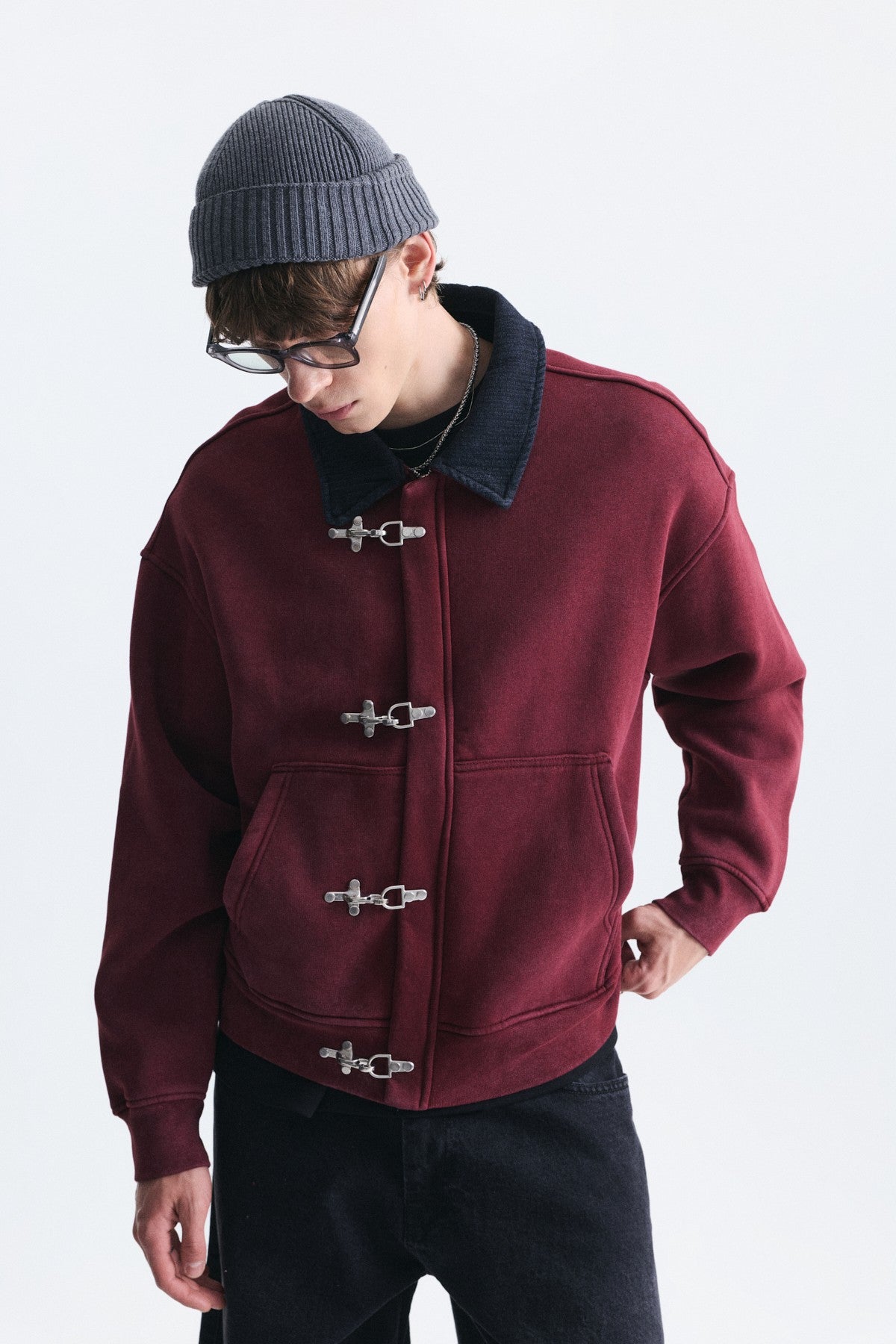 Metal Süslü Düğme Kapama Sweatshirt