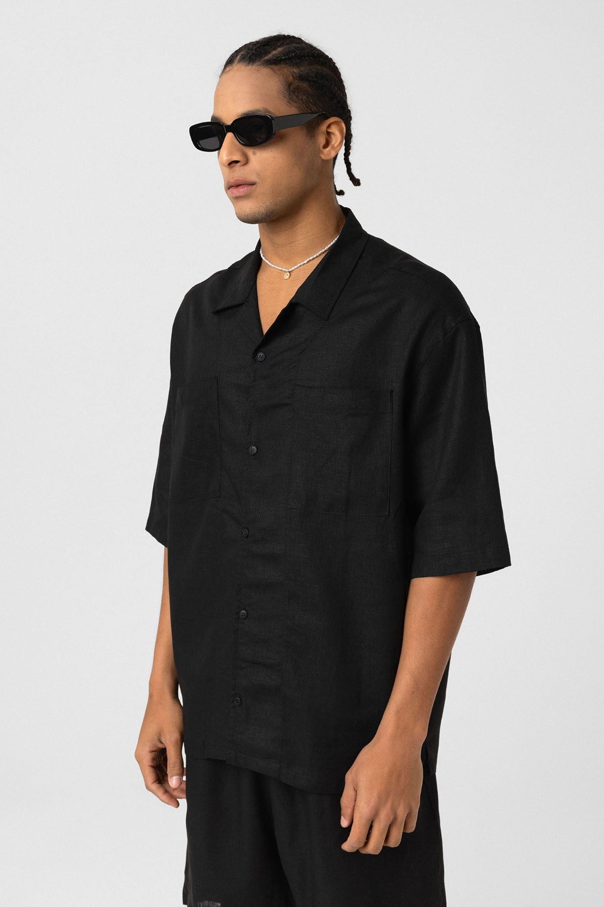 Çift Cepli Oversize Keten Gömlek