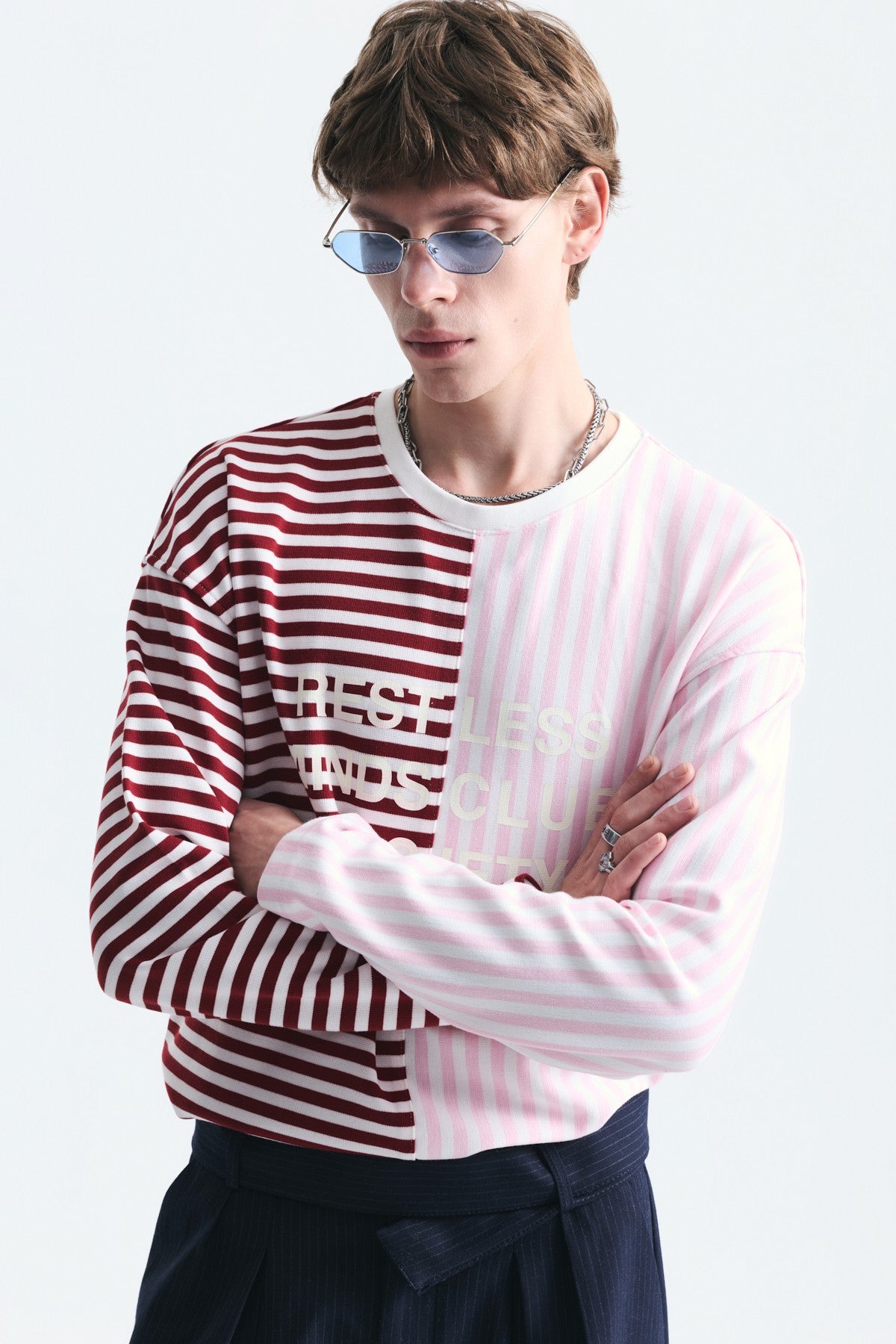 Çift Renk Çizgili Sweatshirt