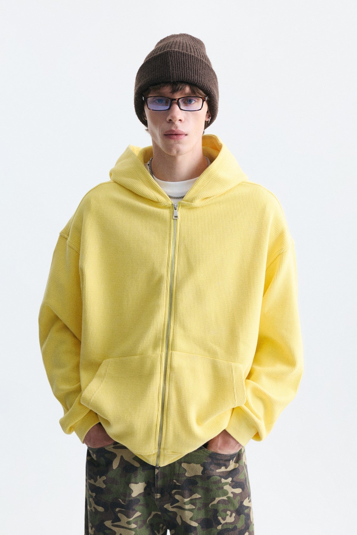 Dokulu Fermuarlı Kapüşonlu Sweatshirt