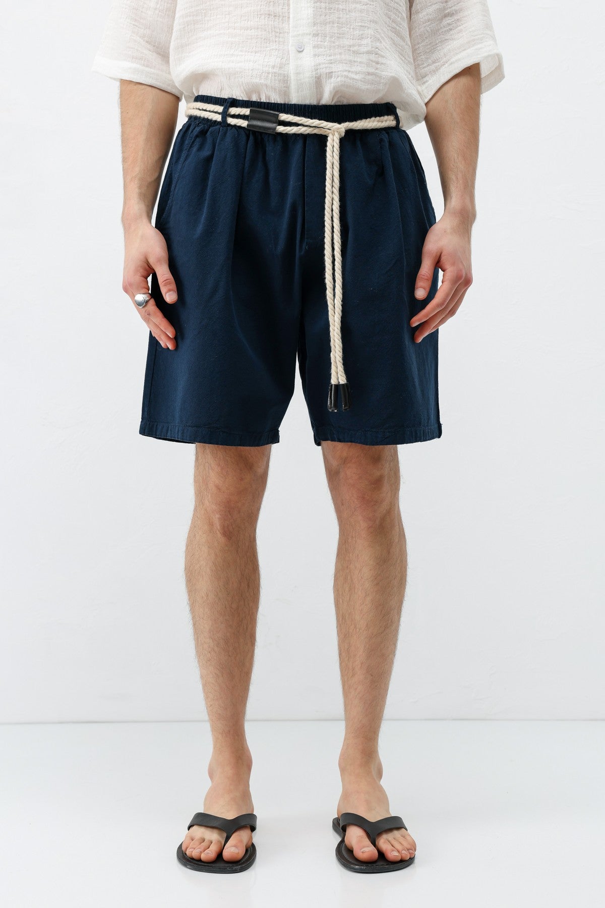 Kemerli Oversize Keten Şort