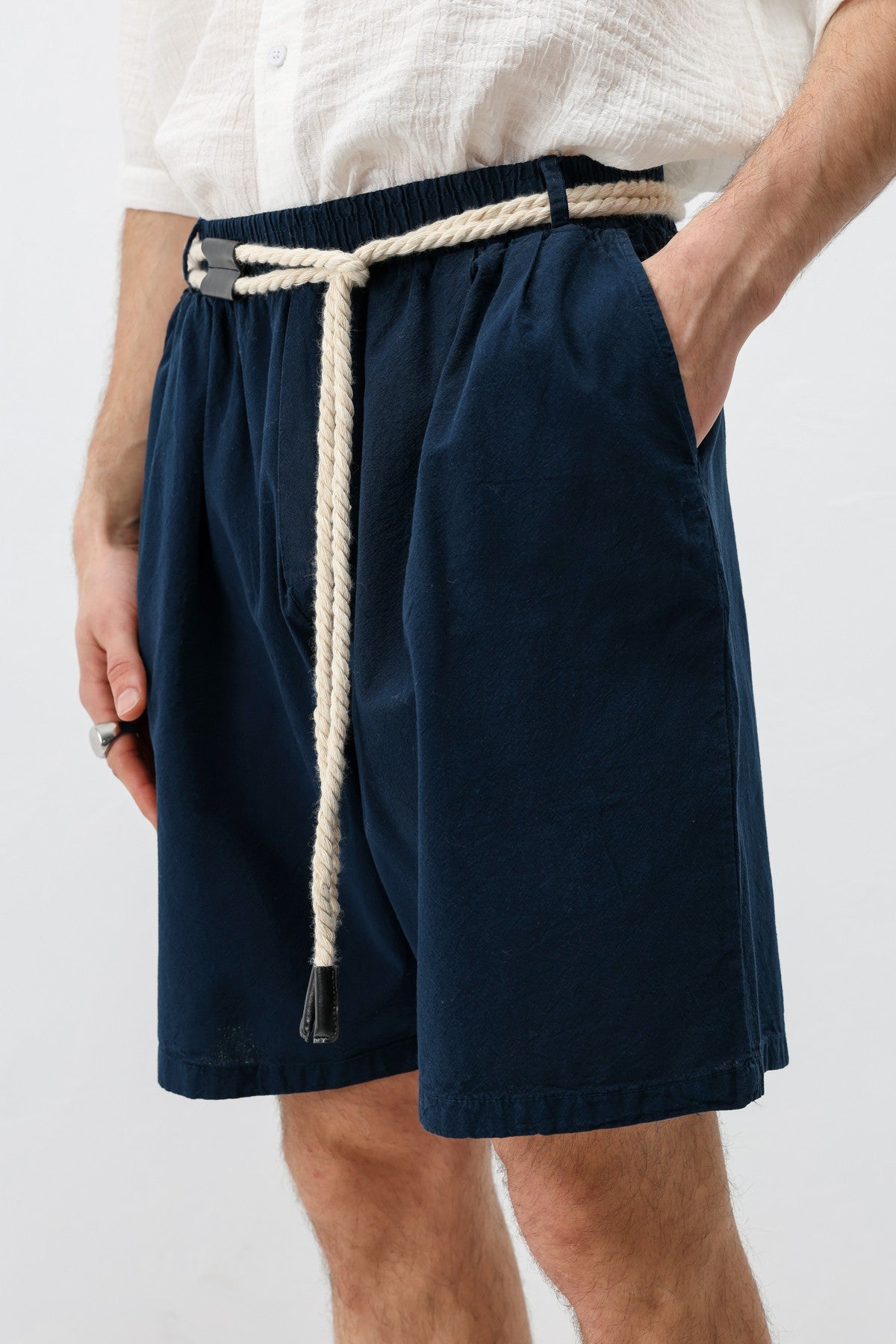 Kemerli Oversize Keten Şort