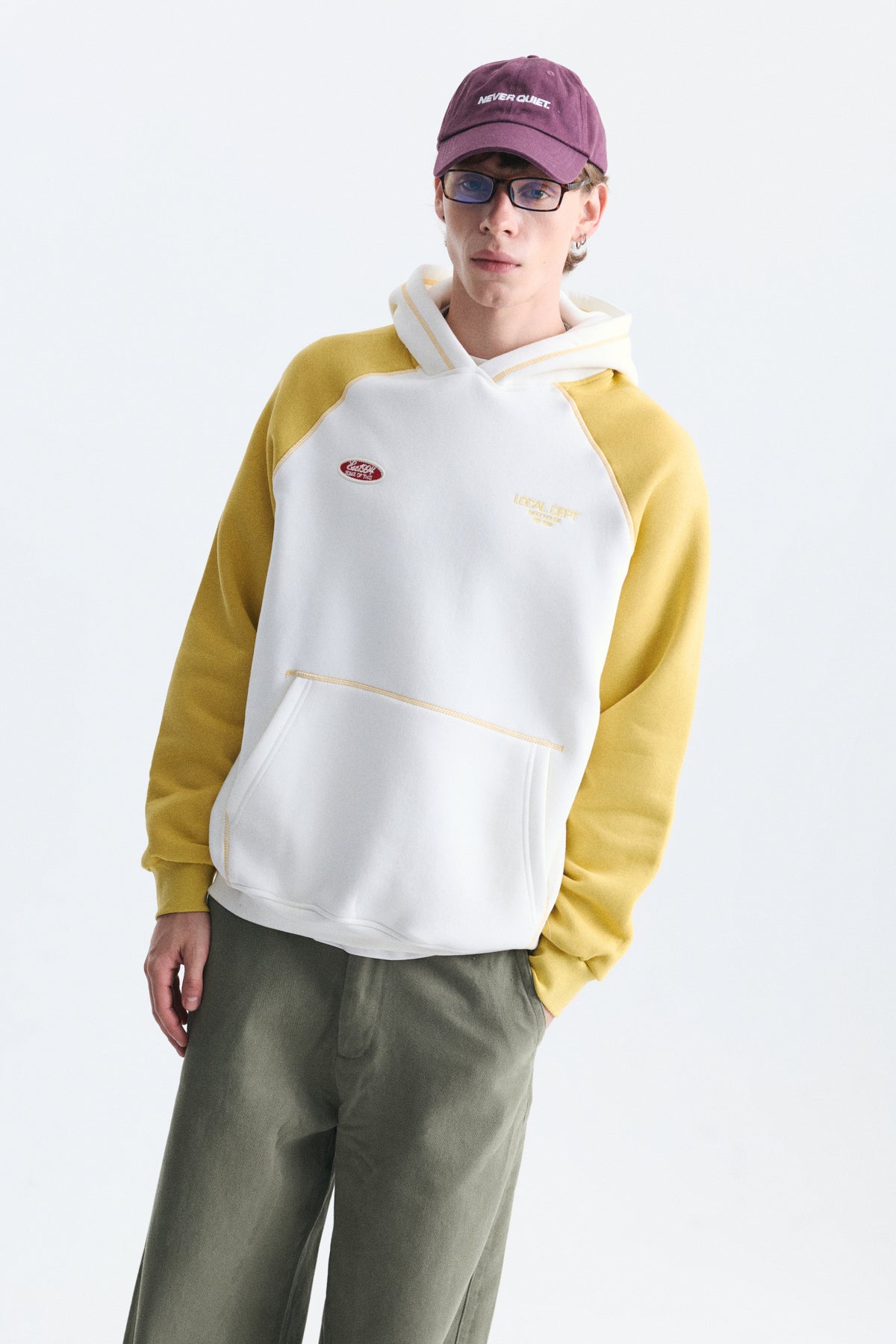 Renk Bloklu Kanguru Cepli Kapüşonlu Sweatshirt