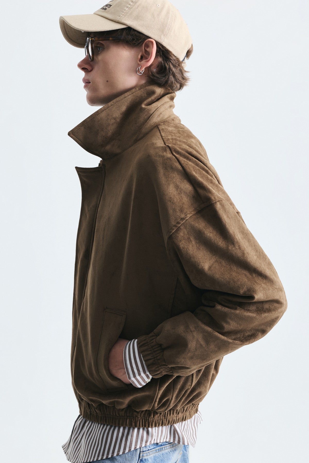 Oversize Polo Yaka Suni Süet Mont