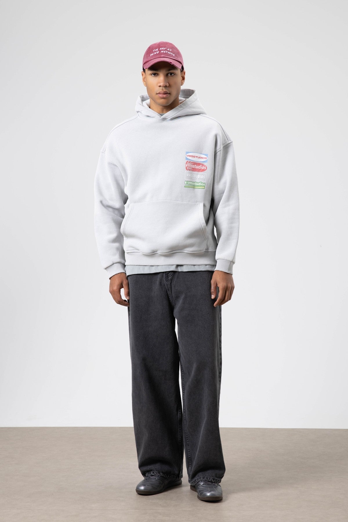 Oversize Yıkamalı Baskılı Kapüşonlu Sweatshirt