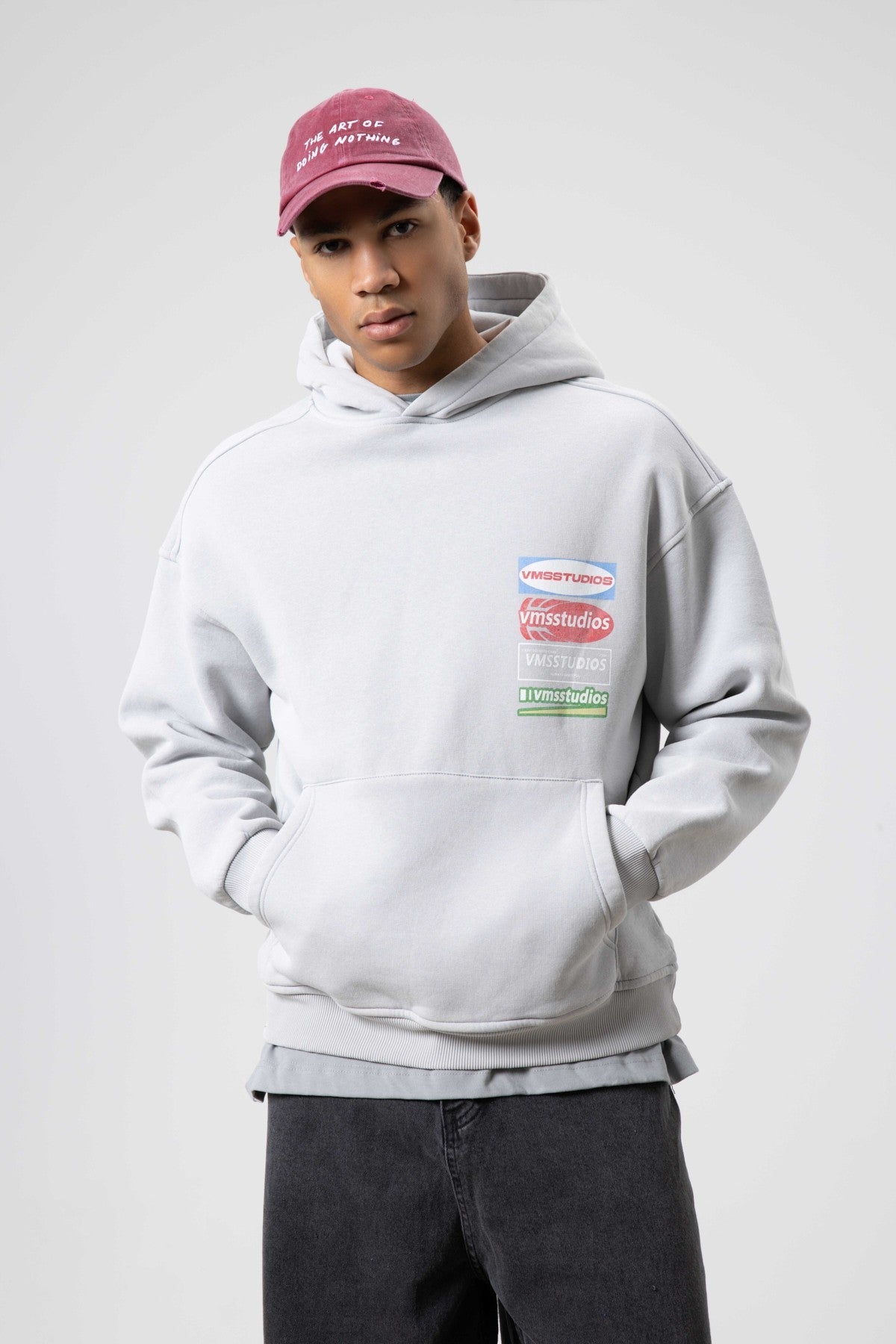 Oversize Yıkamalı Baskılı Kapüşonlu Sweatshirt