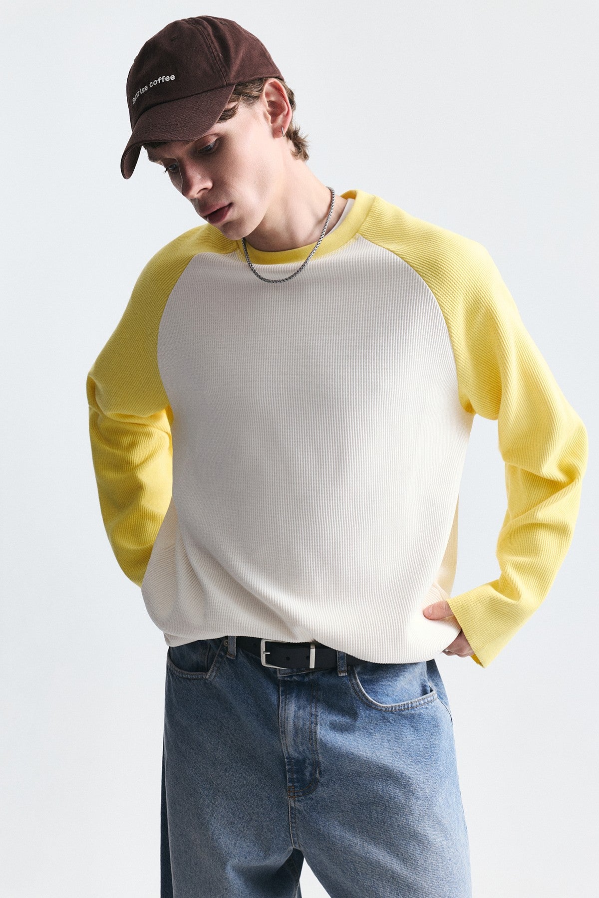 Renk Bloklu Dokulu Sweatshirt
