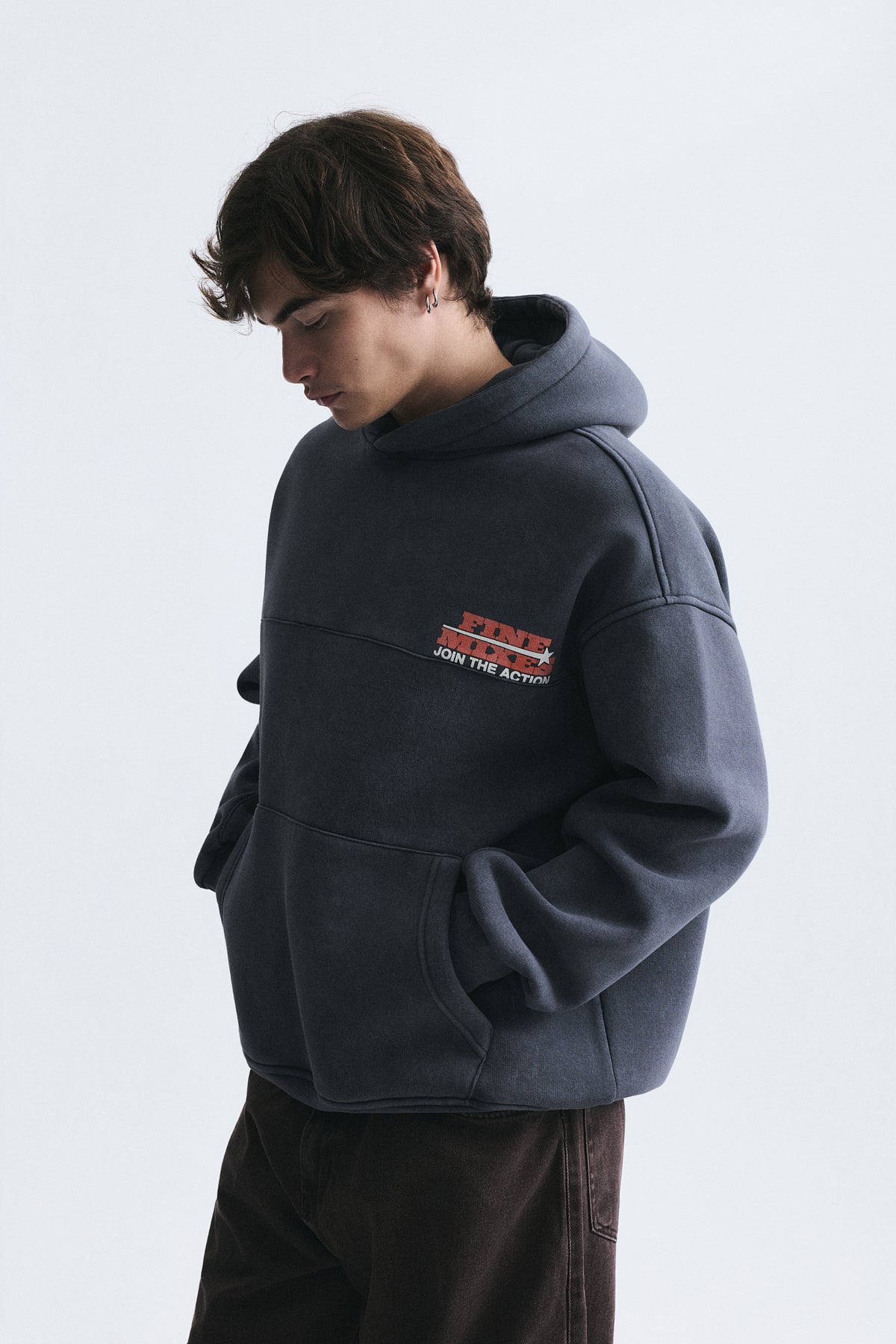 Yıkamalı Oversize Kapüşonlu Sweatshirt, Füme - 4
